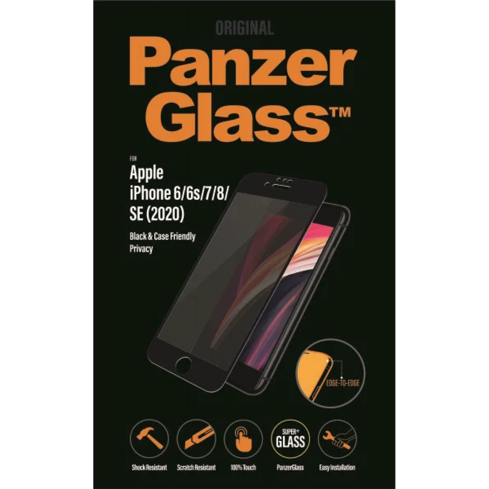 Стъклен протектор Apple iPhone SE2020//6s/7/8 PanzerGlass CaseFriendly, Privacy - Черно