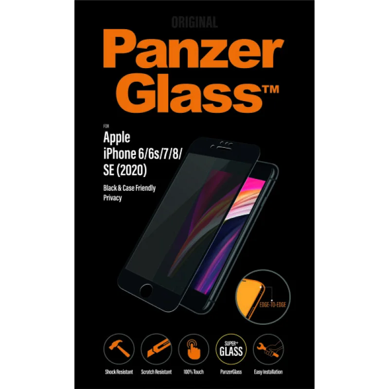 Стъклен протектор Apple iPhone SE2020//6s/7/8 PanzerGlass CaseFriendly, Privacy - Черно