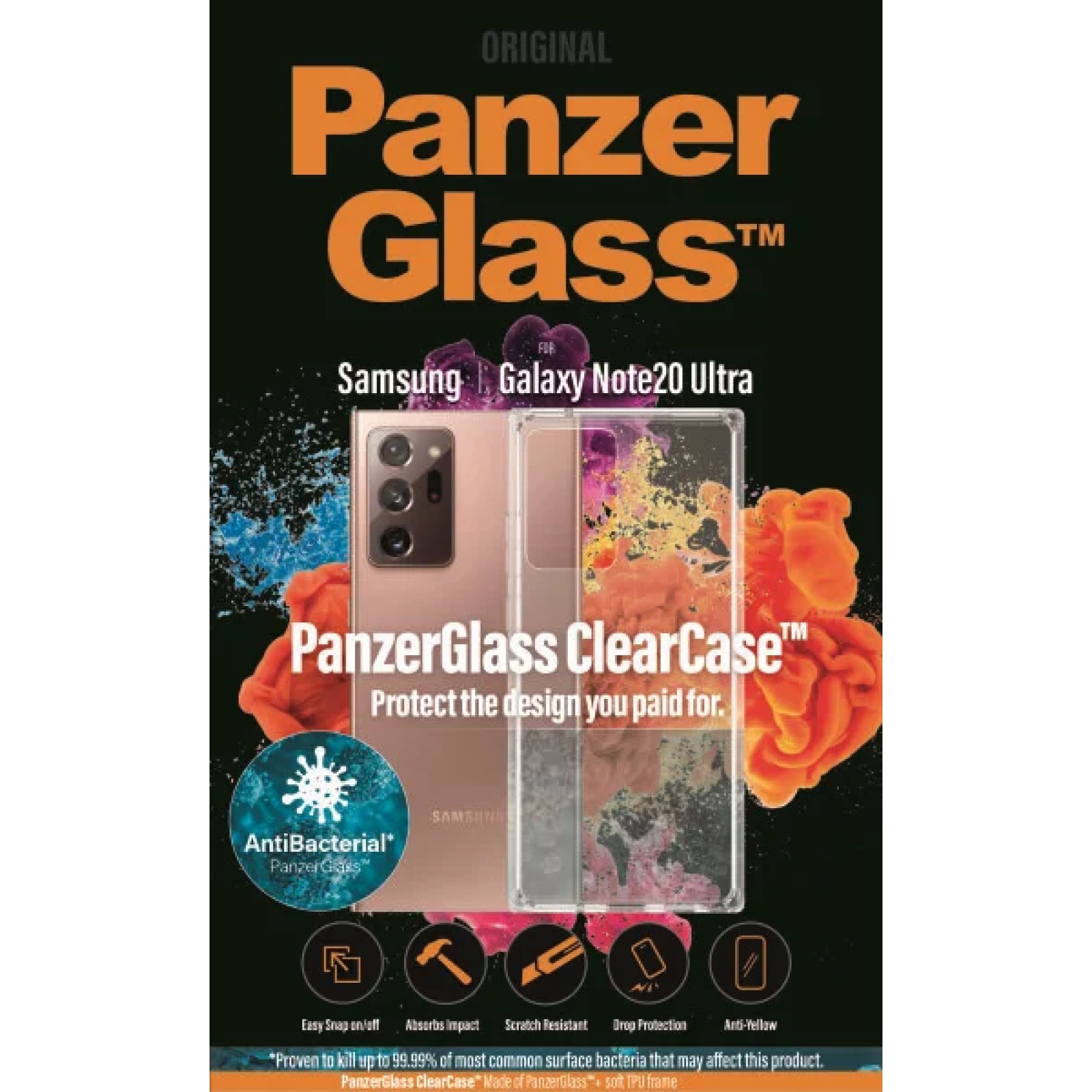 Гръб PanzerGlass AntiBacterial ClearCase за Samsung Galaxy Note 20 Ultra Прозрачен