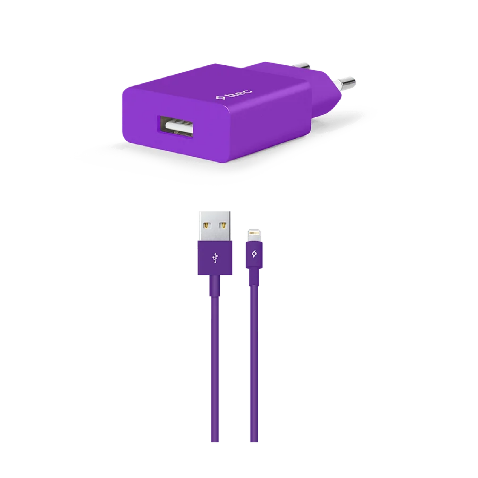 Зарядно 220V SmartCharger USB Travel Charger, 2.1A, incl. Lightning  Cable - Лилаво