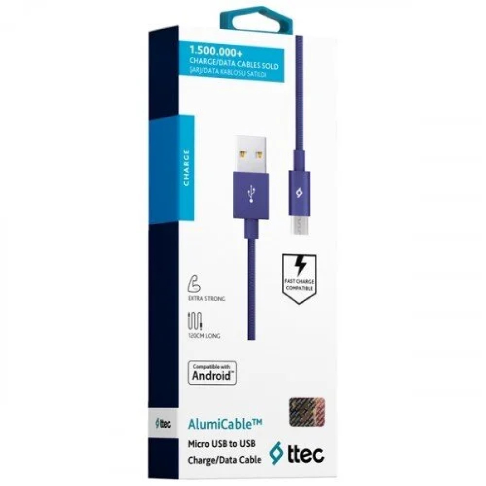 Кабел AlumiCable Type C 2.0 Charge/Data Cable, Сребрист, 117147