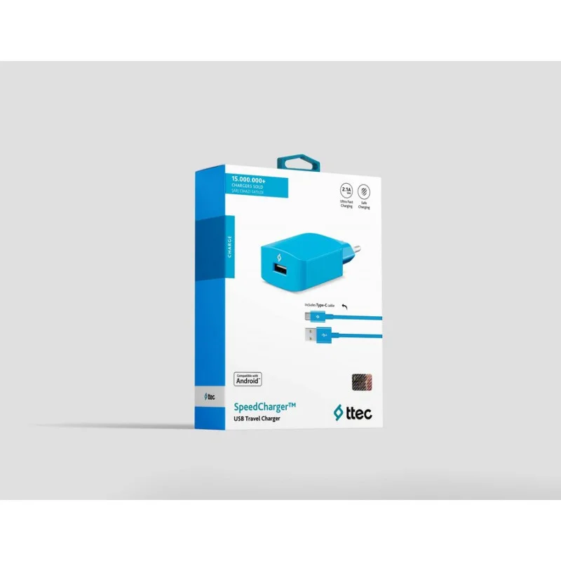 Зарядно 220V SpeedCharger USB Travel Charger, 2,1A, incl, Type C Cable - Синьо,116242