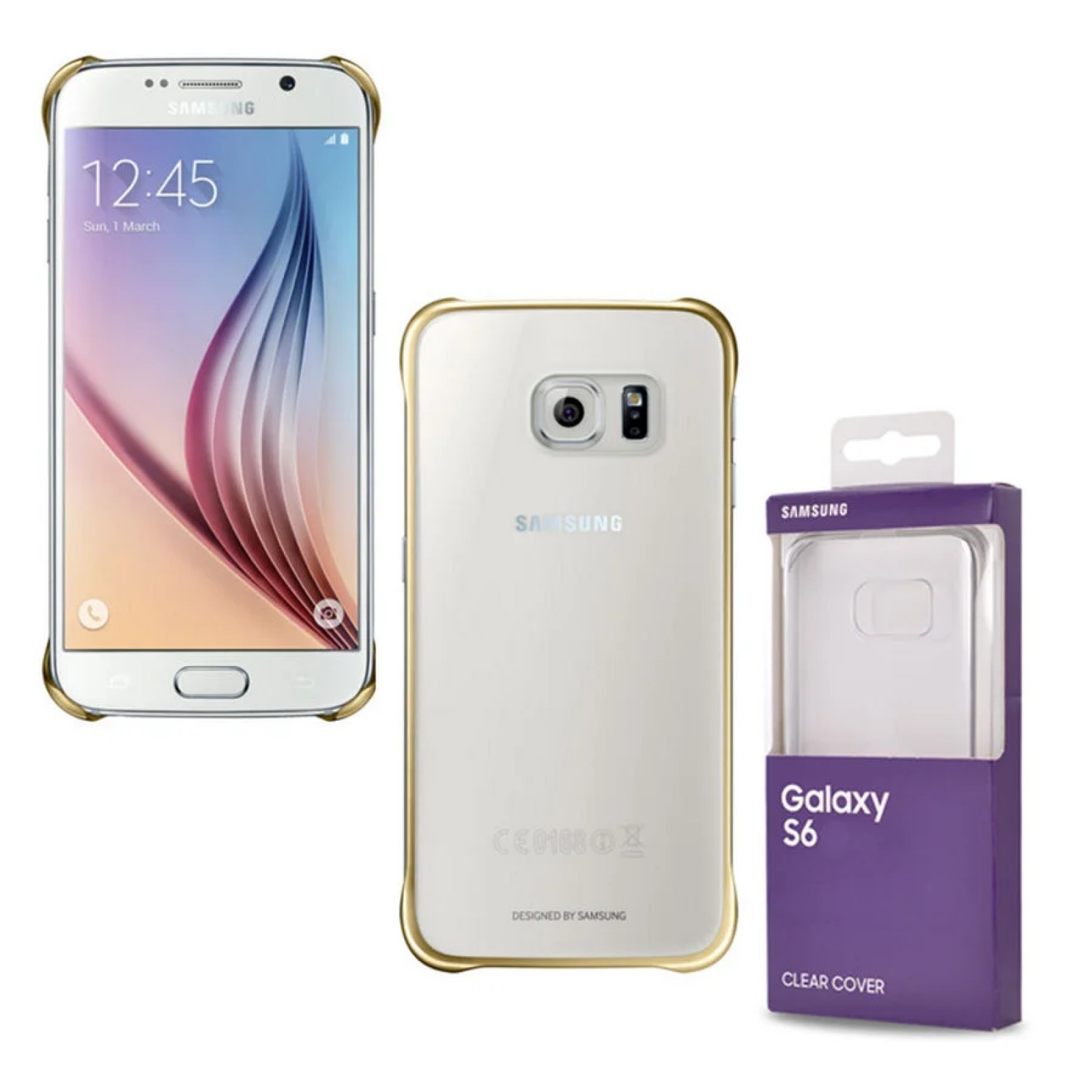 Оригинален твърд гръб за Samsung S6 - Прозрачен с златиста рамка