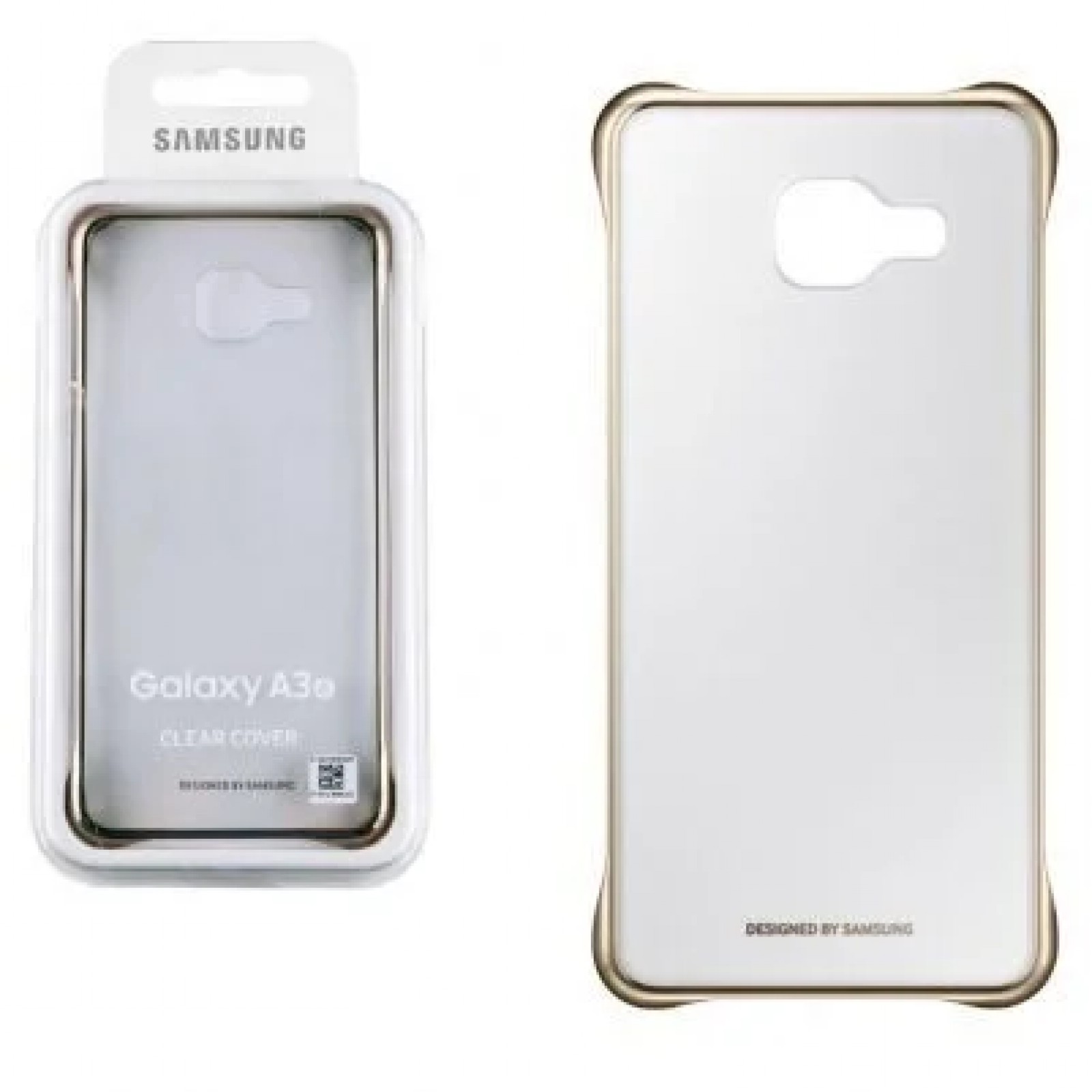 Оригинален твърд гръб за Samsung A3 2016 - Прозрачен с златиста рамка