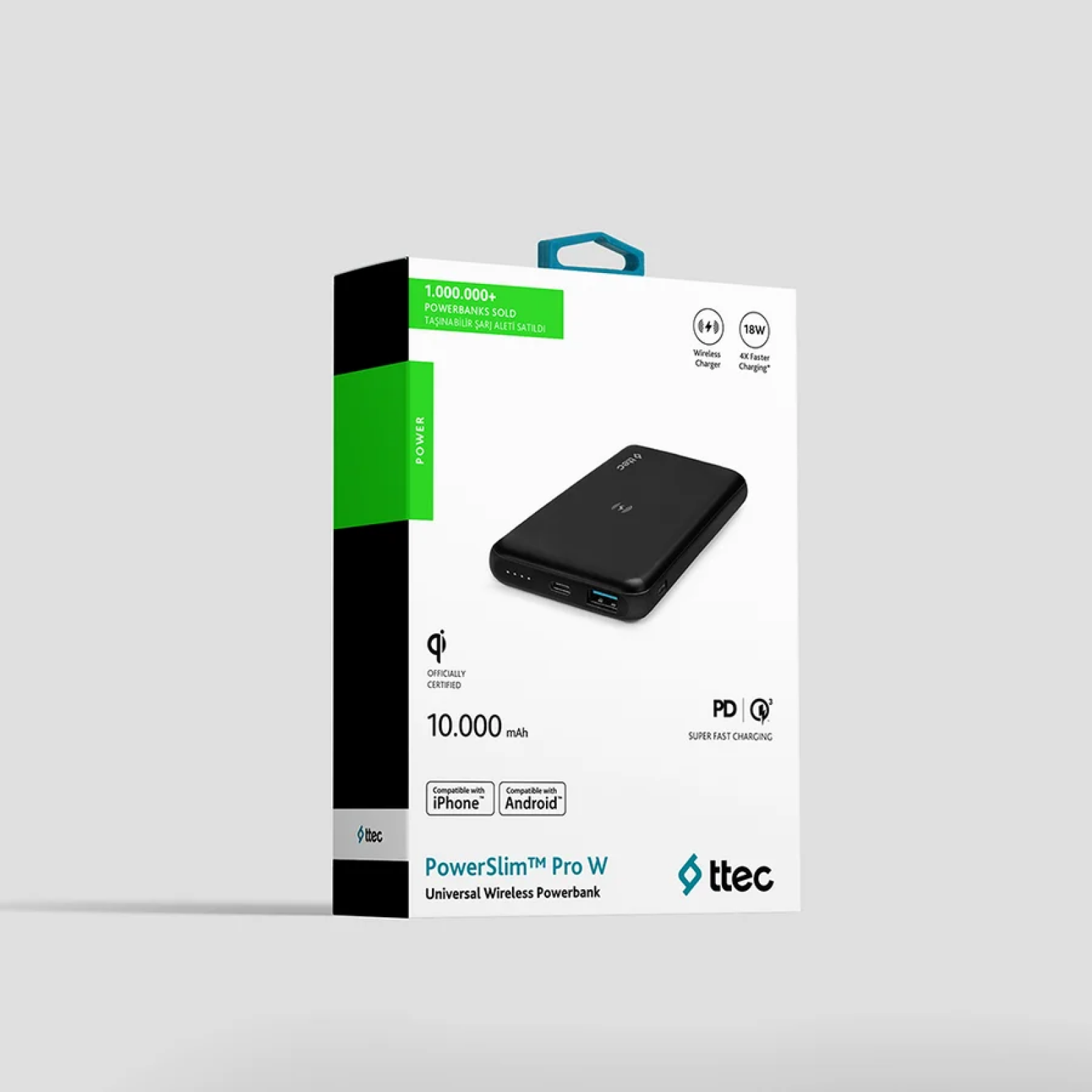 Външна батерия PowerSlim Pro W QI/PD/QC 3.0 10.000mAh Wireless Universal Mobile Charger  - Черна,116893