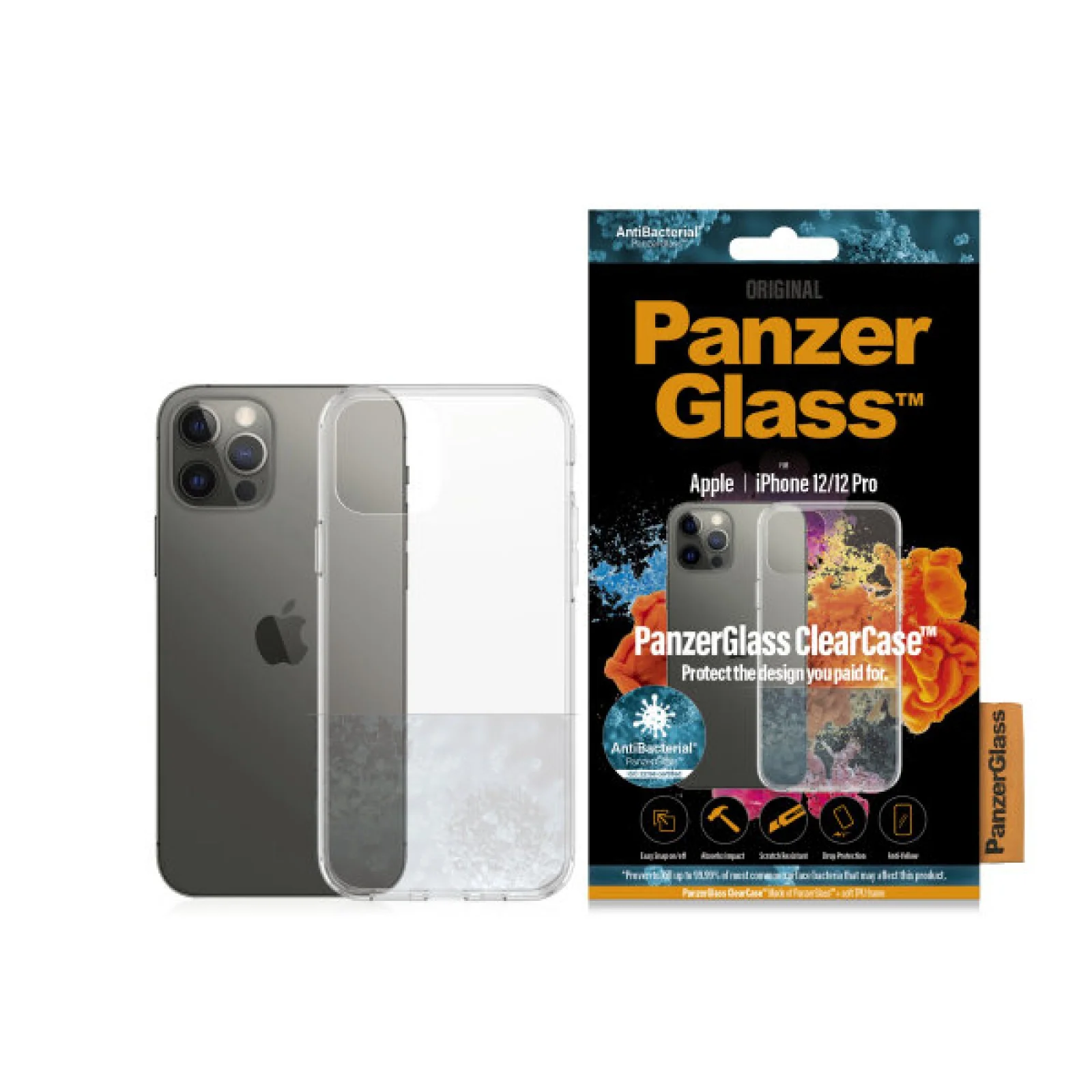 Гръб за Iphone 12 / 12 Pro 6.1" PanzerGlass, AntiBacterial - Прозрачен