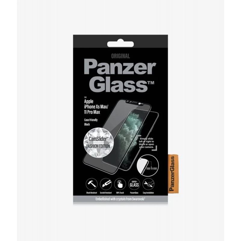 Стъклен протектор PanzerGlass за Apple iPhone Xs Max/11 Pro Max Case Friendly CamSlider Swarovski Edition Черен