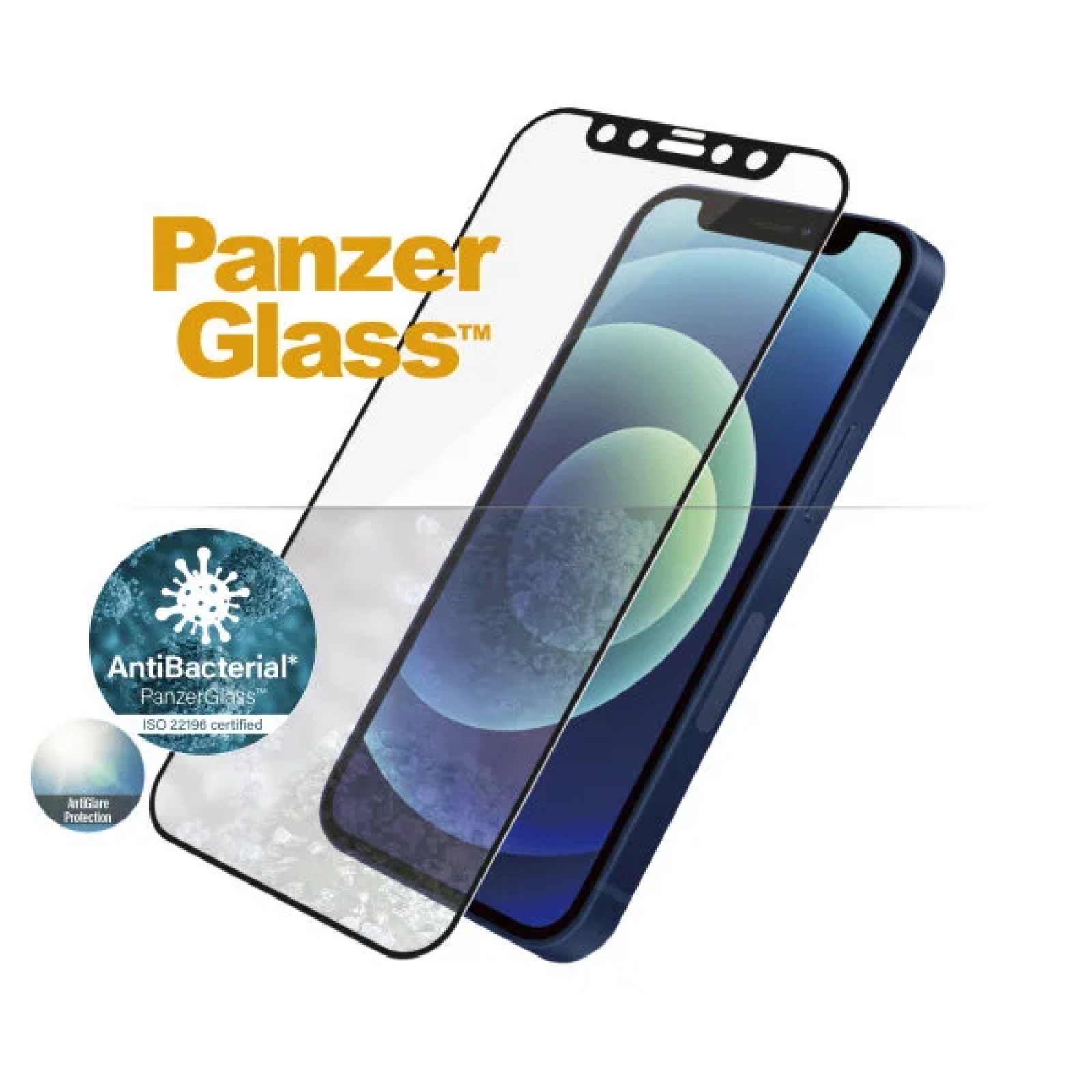 Стъклен протектор PanzerGlass за Apple iPhone 12 Mini Case Friendly AntiBacterial AntiGlare Черен