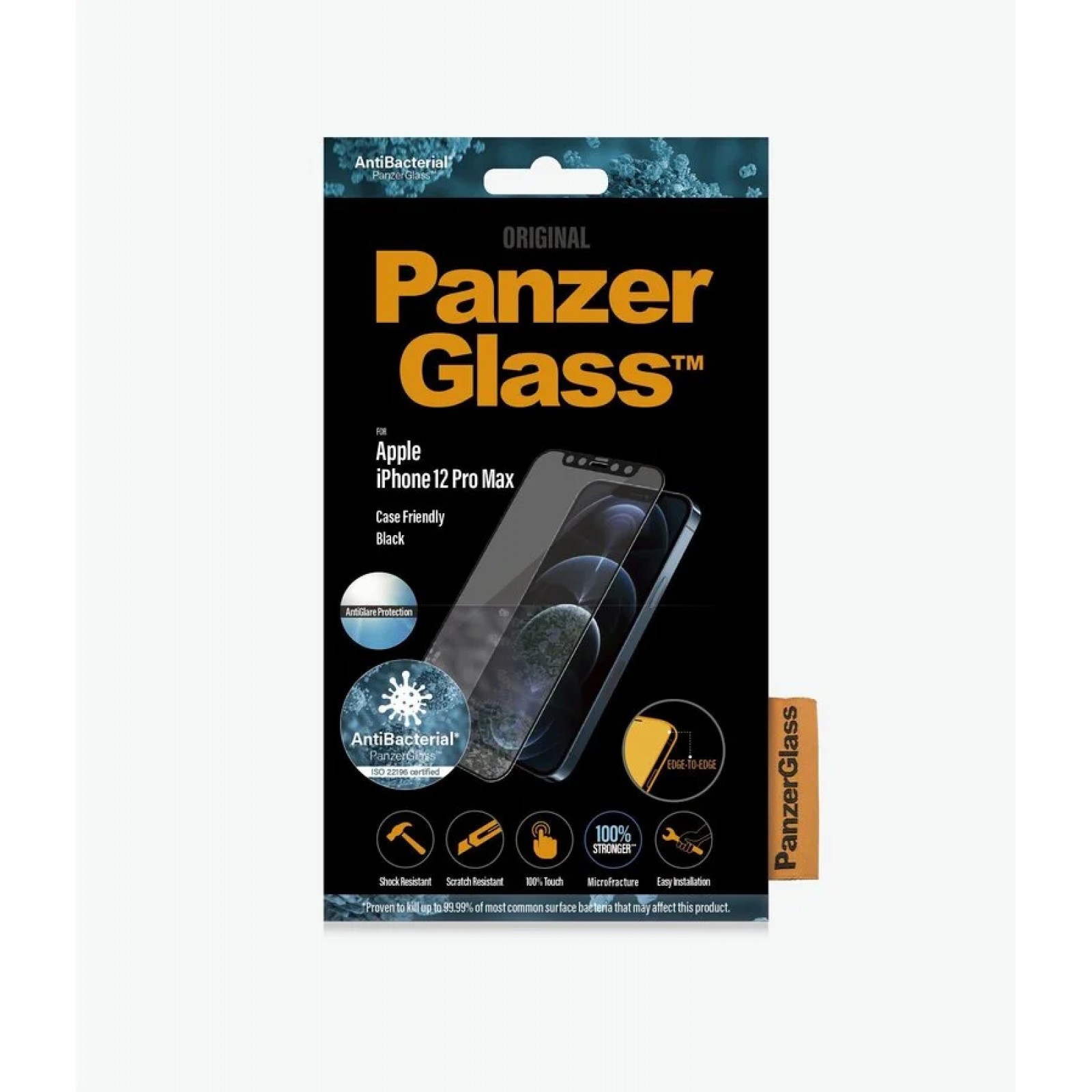 Стъклен протектор PanzerGlass за Apple iPhone 12 Pro Max Case Friendly AntiBacterial AntiGlare Черен