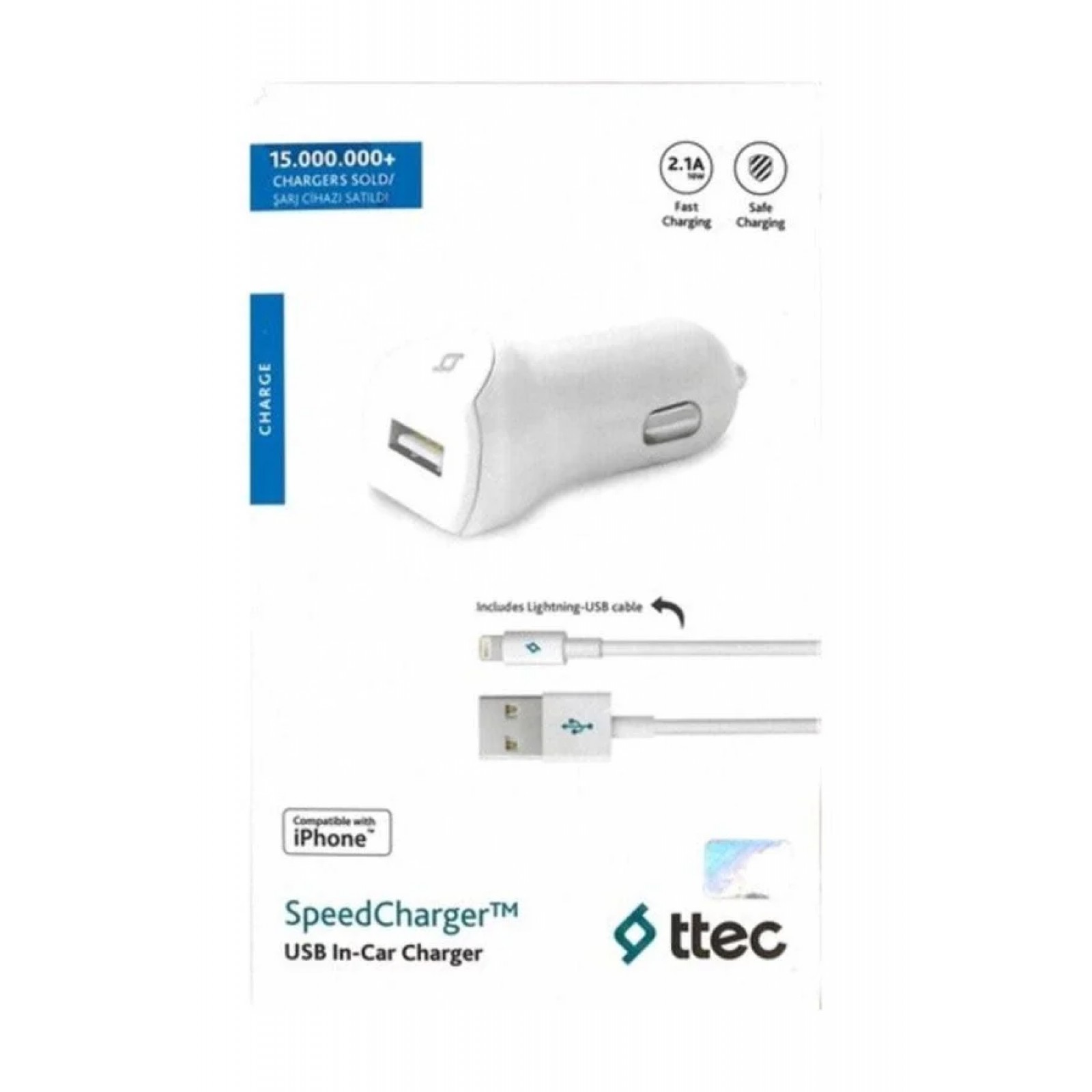 Зарядно за кола 12V SpeedCharger USB In-Car Charger, 2.1A, incl. Lightning Cable - Бяло