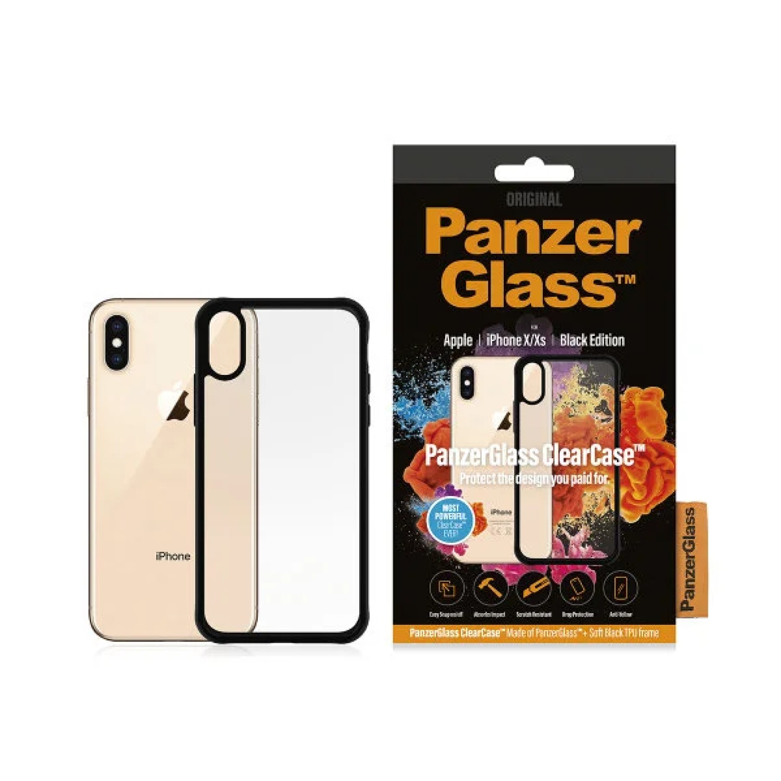 Гръб PanzerGlass Black frame за Apple iPhone X/XS Прозрачен