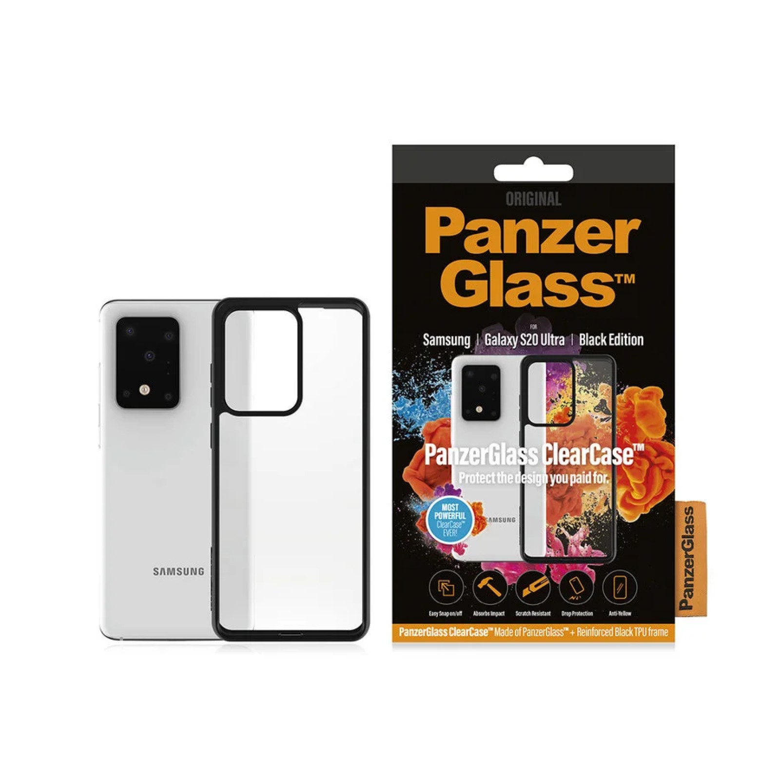Гръб PanzerGlass Black frame за Samsung Galaxy S20 Ultra Прозрачен