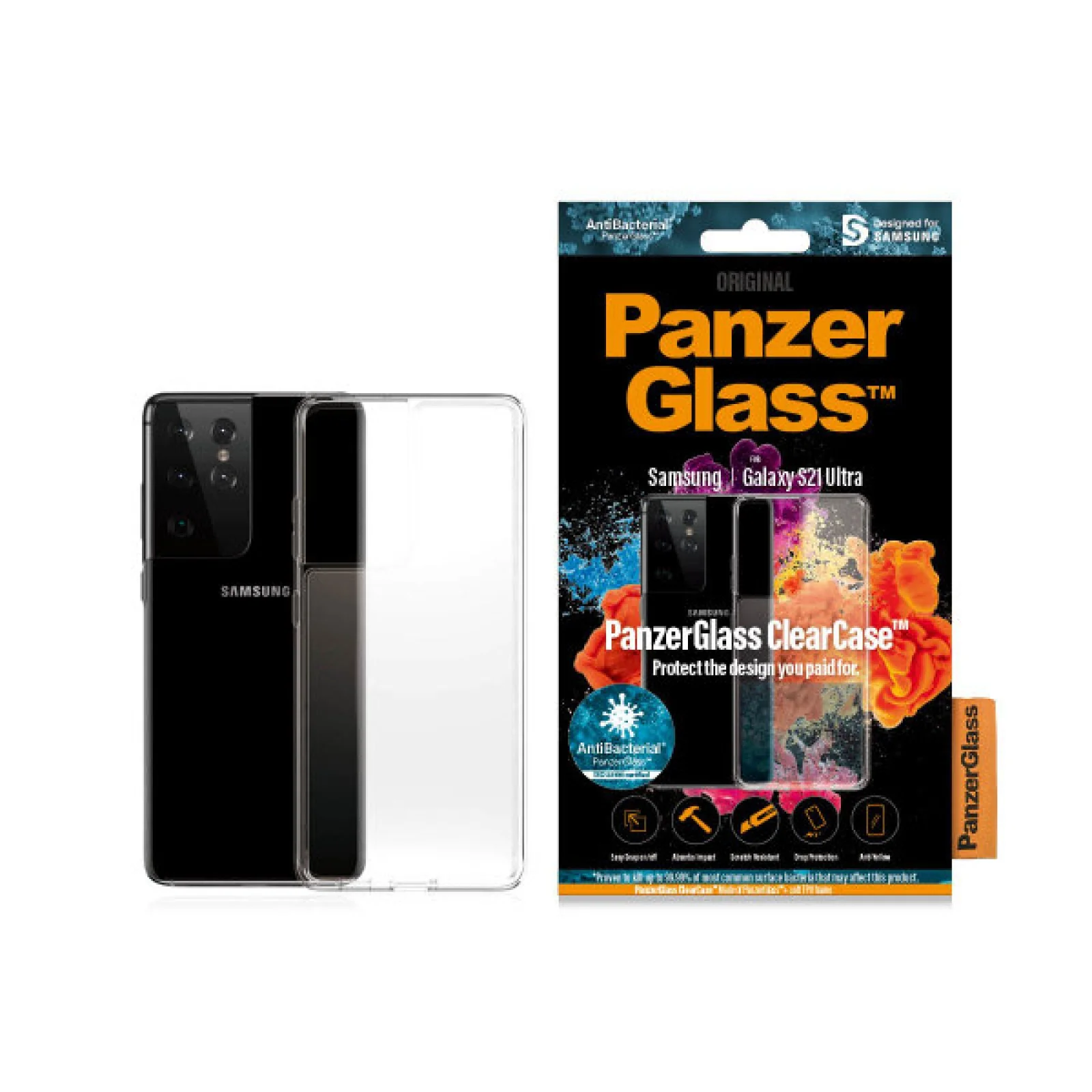 Гръб PanzerGlass AntiBacterial за Samsung Galaxy S21 Ultra Прозрачен