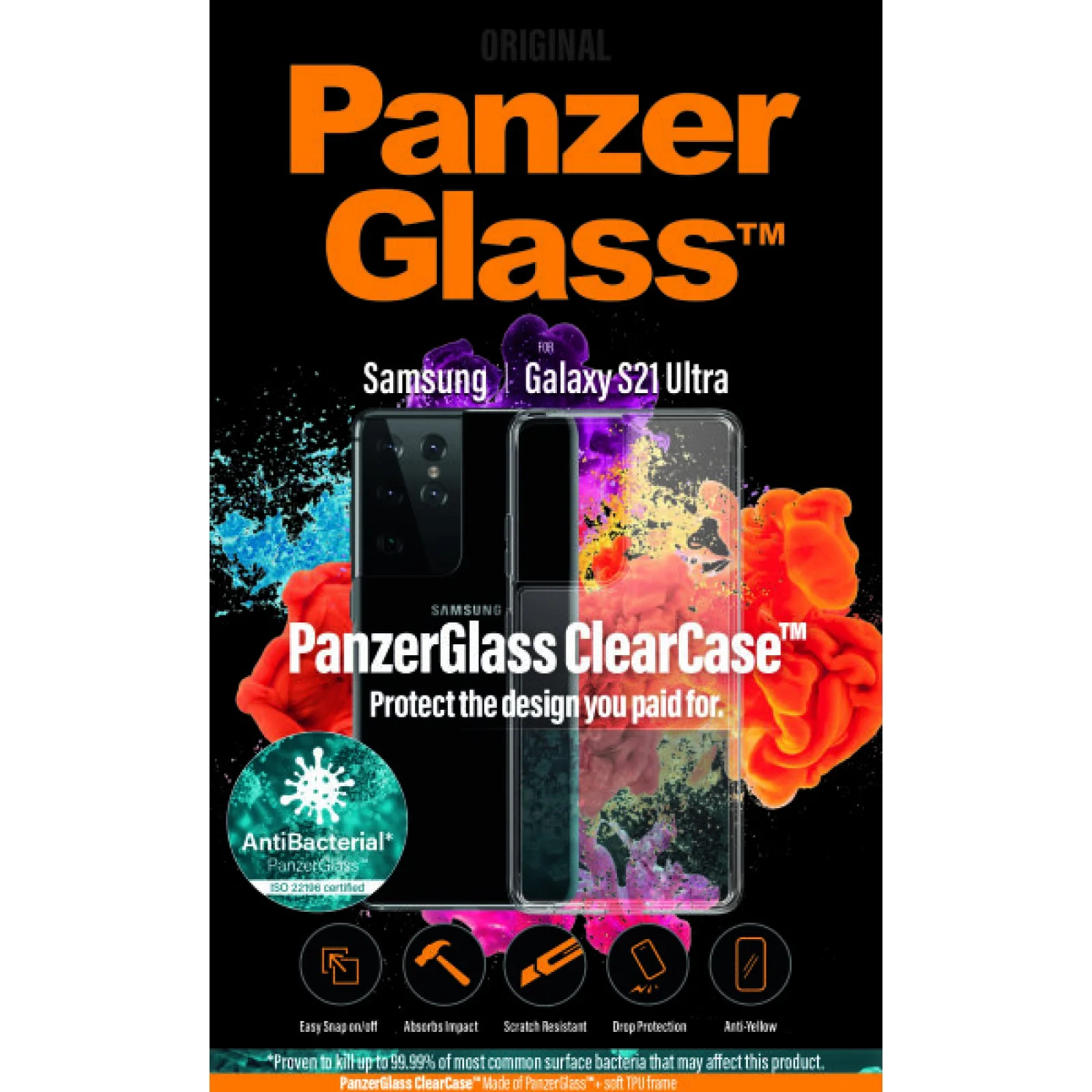 Гръб PanzerGlass AntiBacterial за Samsung Galaxy S21 Ultra Прозрачен