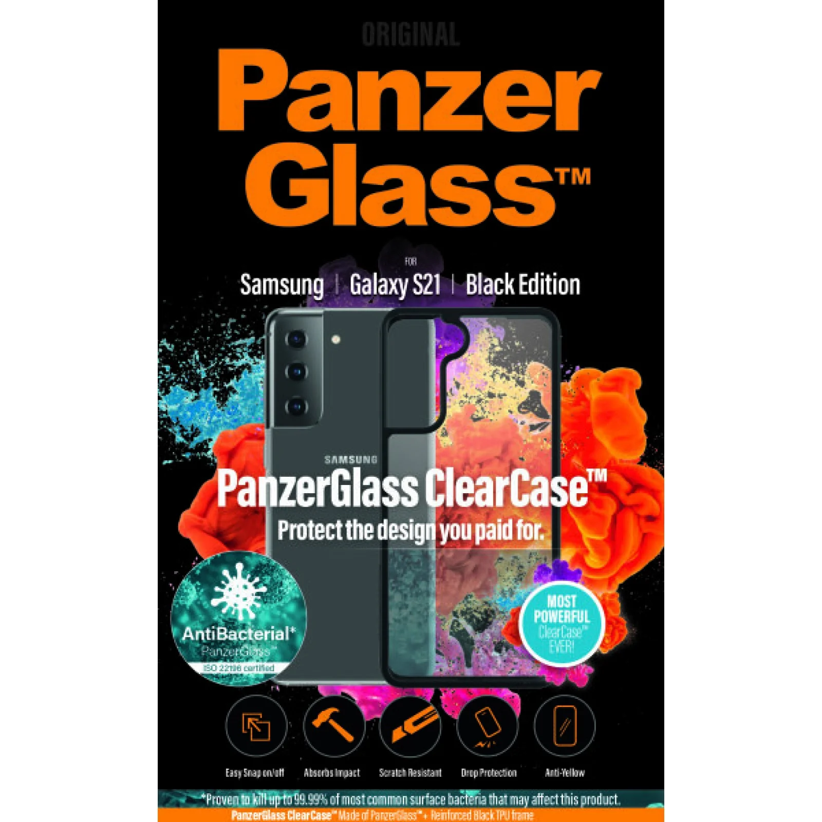Гръб за Samsung Galaxy S21 PanzerGlass, AntiBacterial - Черна рамка, 118277