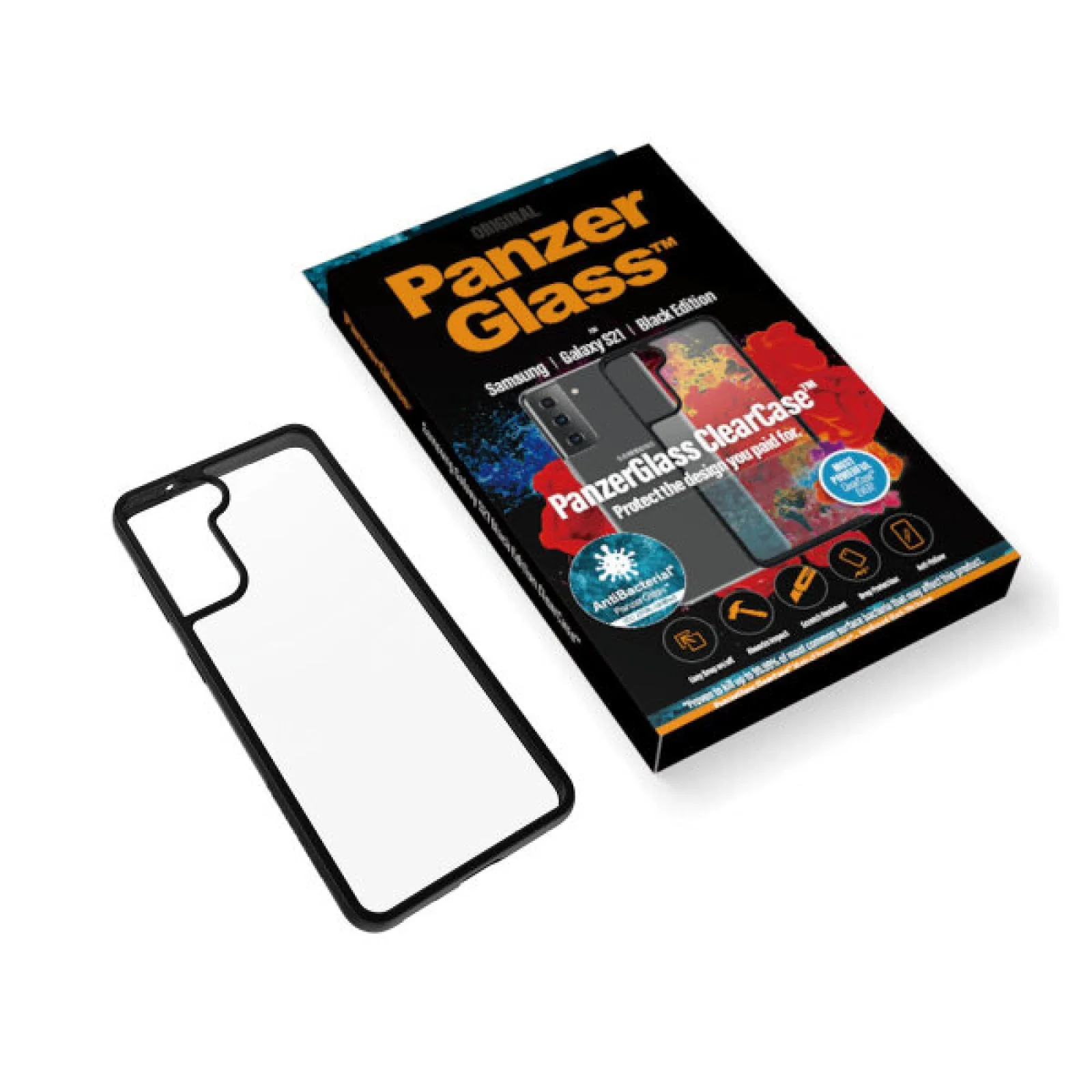 Гръб за Samsung Galaxy S21 PanzerGlass, AntiBacterial - Черна рамка, 118277