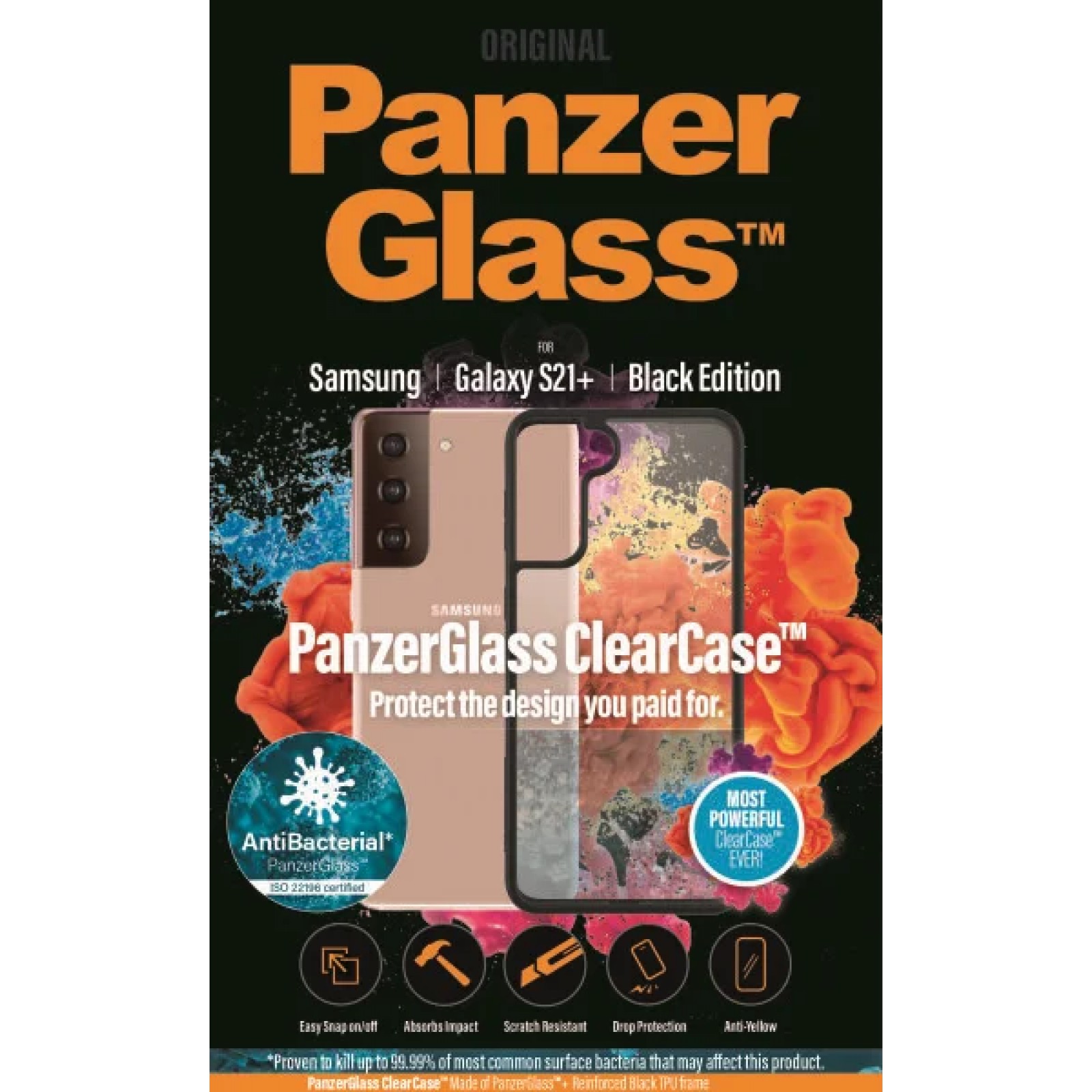 Гръб за Samsung Galaxy S21 Plus PanzerGlass, AntiBacterial - Черна рамка, 118278