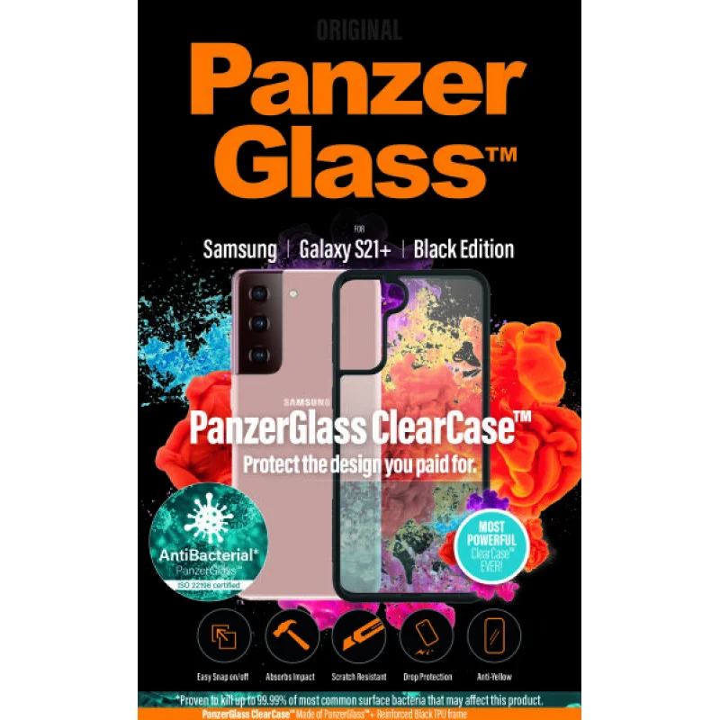 Гръб за Samsung Galaxy S21 Plus PanzerGlass, AntiBacterial - Черна рамка, 118278