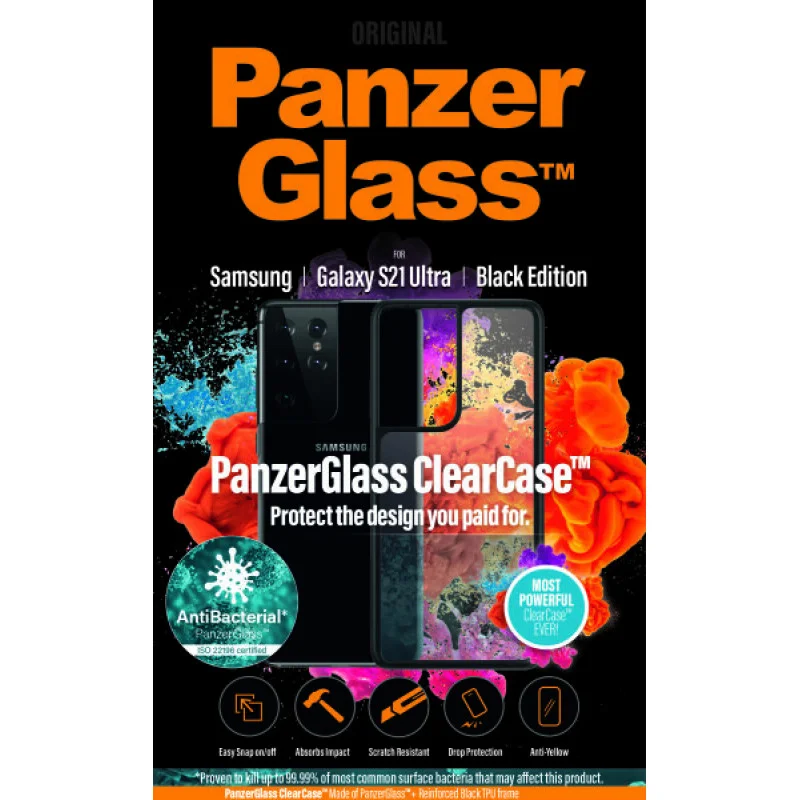 Гръб за Samsung Galaxy S21 Ultra PanzerGlass, AntiBacterial - Черна рамка, 118279