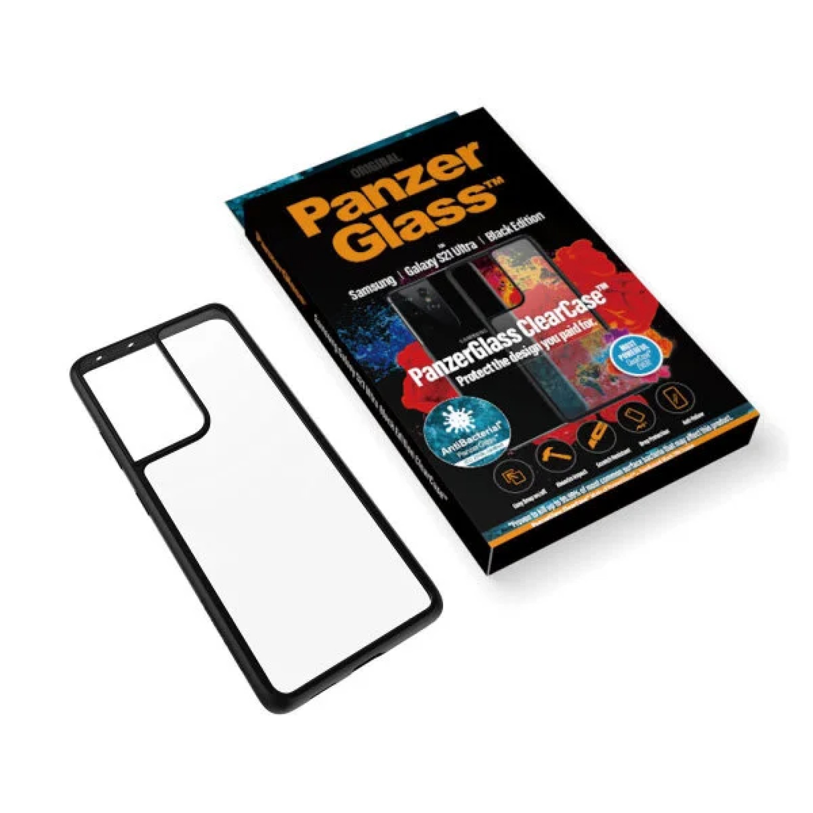Гръб за Samsung Galaxy S21 Ultra PanzerGlass, AntiBacterial - Черна рамка, 118279