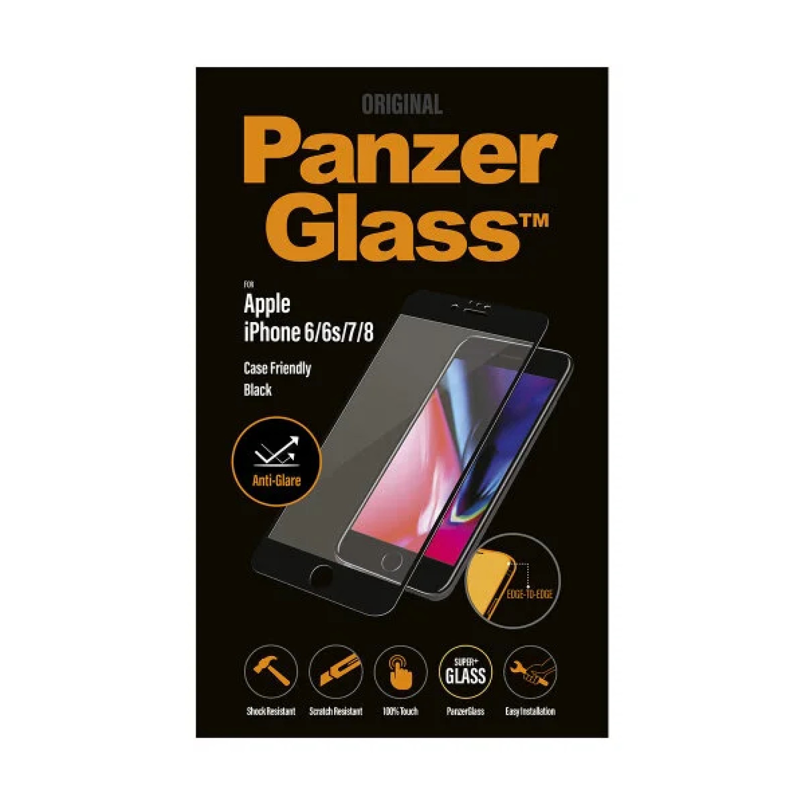 Стъклен протектор PanzerGlass за Apple iPhone 6/6S/7/8/SE 2020 Case Friendly Черен