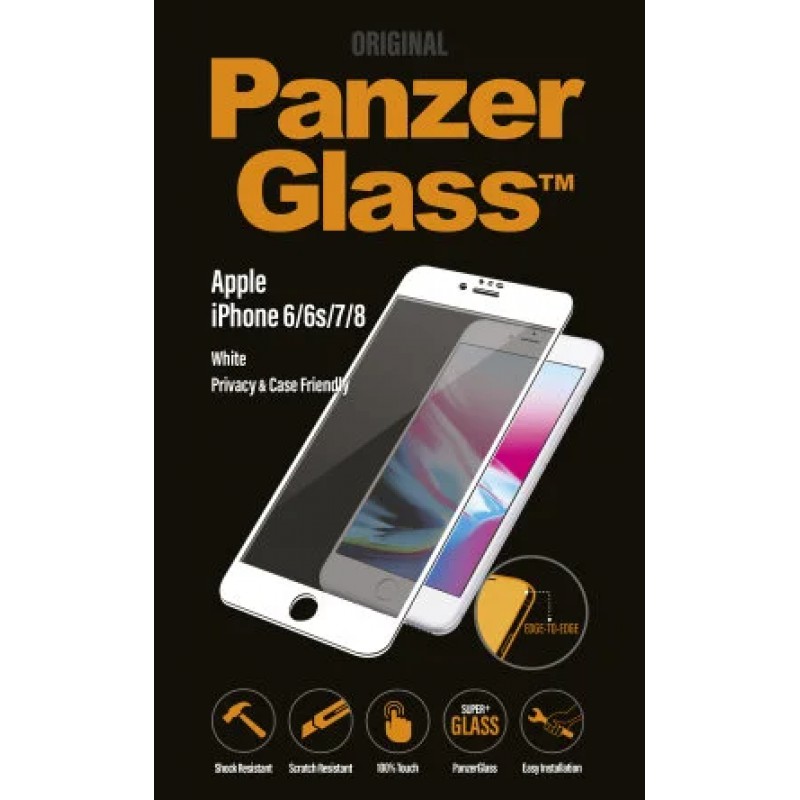 Стъклен протектор PanzerGlass за Apple iPhone 6/6S/7/8/SE 2020 Case Friendly Privacy Бял