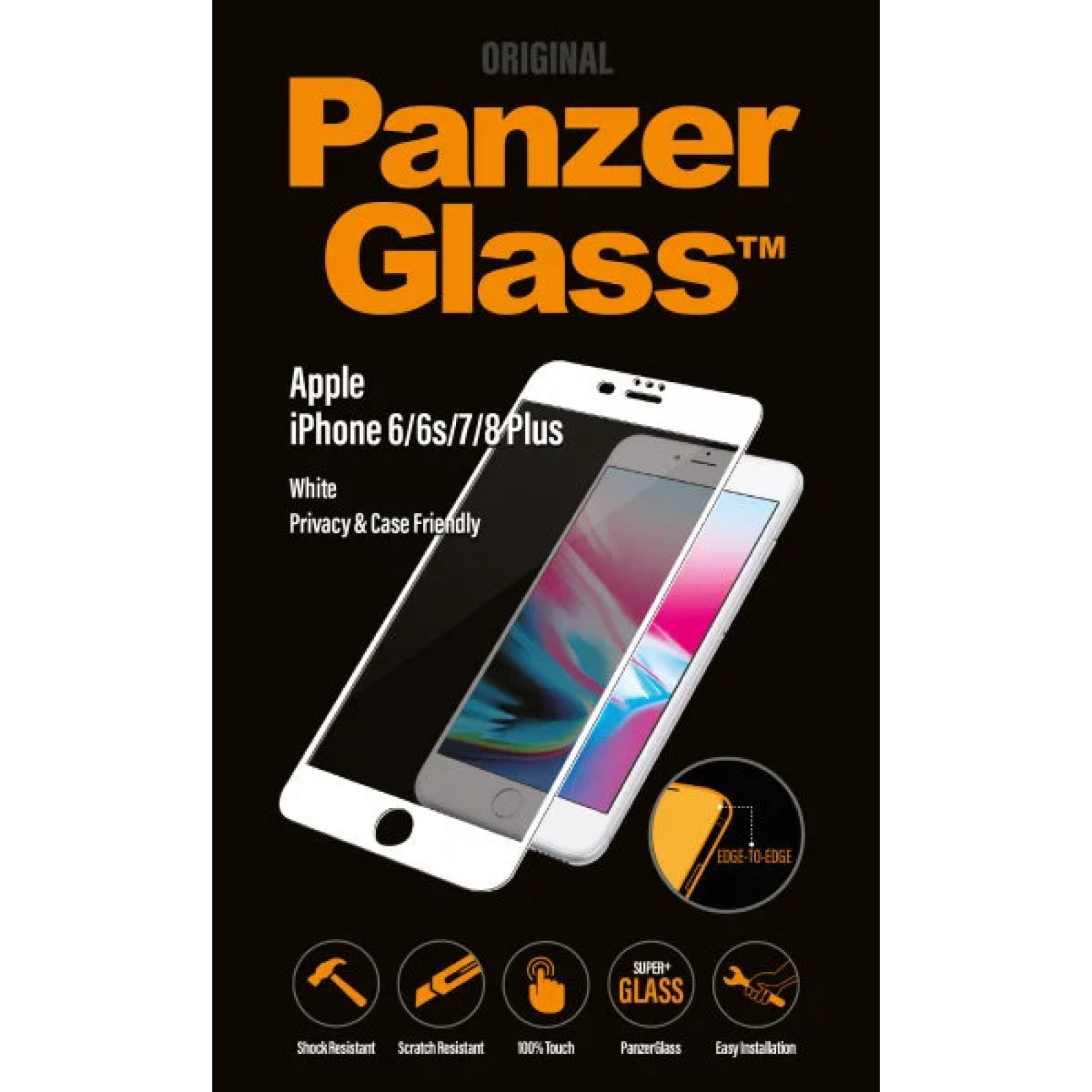 Стъклен протектор PanzerGlass за Apple iPhone 7 Plus/8 Plus Case Friendly Privacy Бял