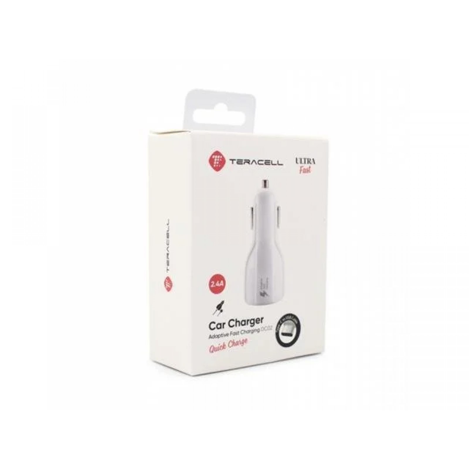 Зарядно за кола 12V Teracell Ultra DC02 QC 2.4A -  type C кабел бял