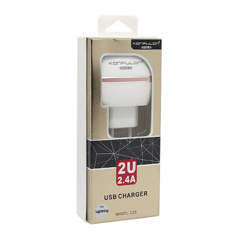 Зарядно 220V KONFULON C23+S32A 2xUSB 5V 2.4A с iPh...