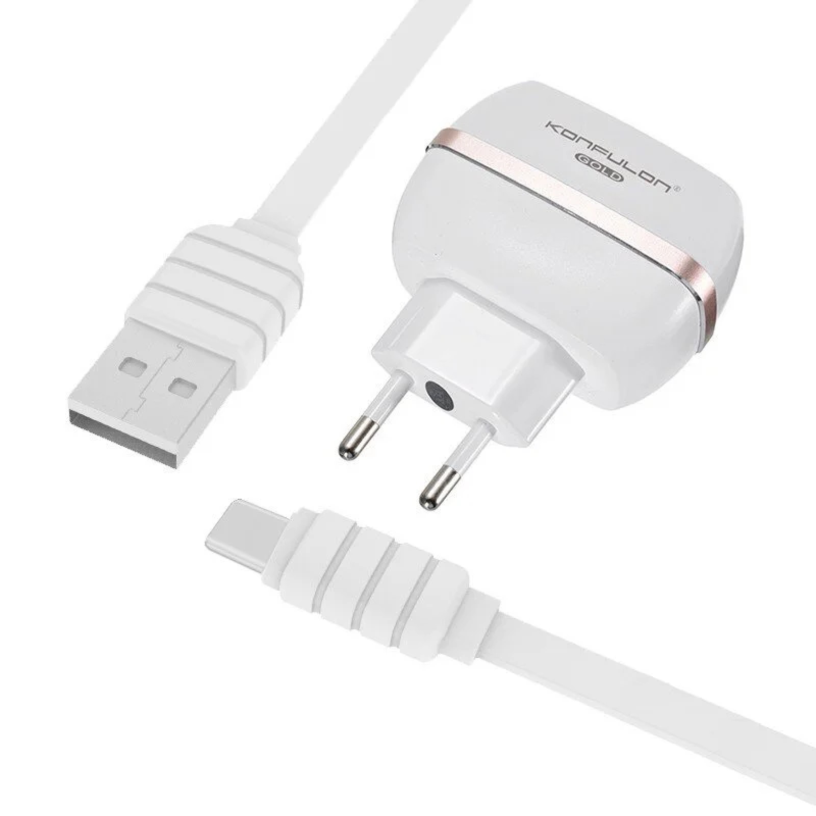 Зарядно 220V KONFULON C23+S33A 2xUSB 5V 2.4A с Type C кабел бял