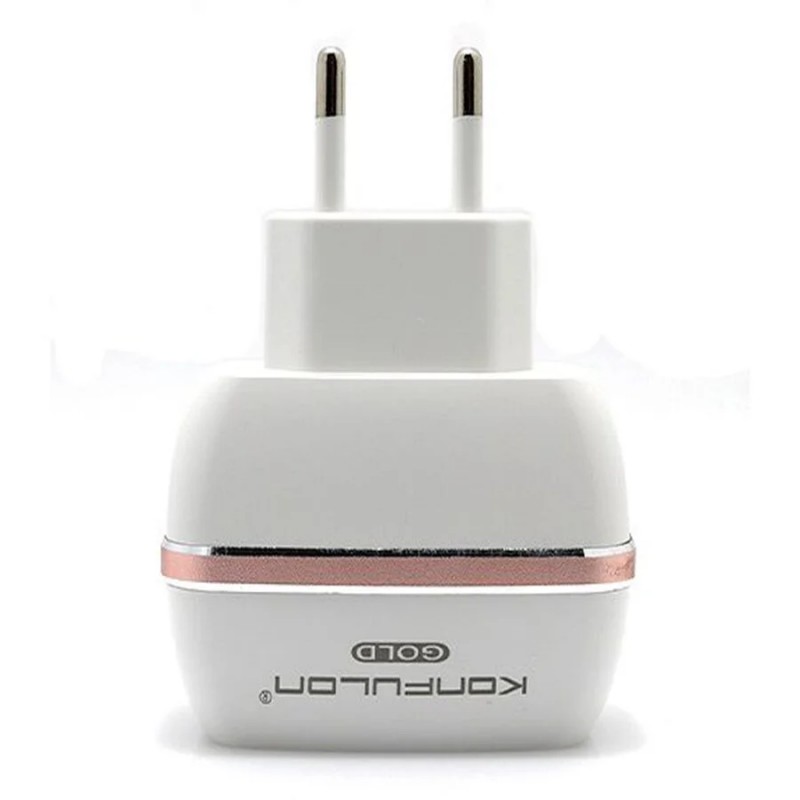 Зарядно 220V KONFULON C23+S33A 2xUSB 5V 2.4A с Type C кабел бял