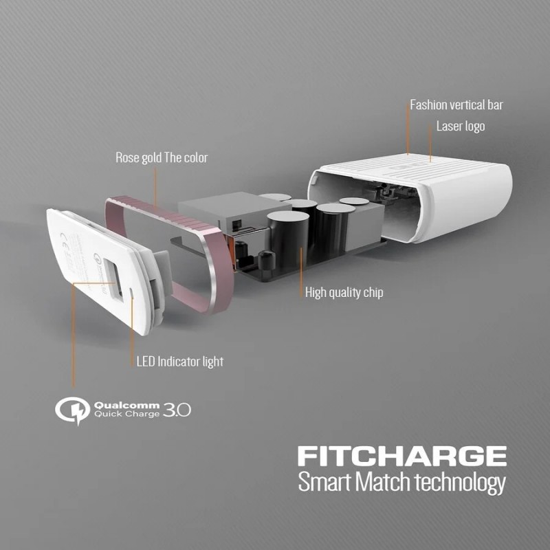 Зарядно 220V LDNIO A1302Q Quick Charge 3.0 2.4A с iPhone 6/6S кабел бял