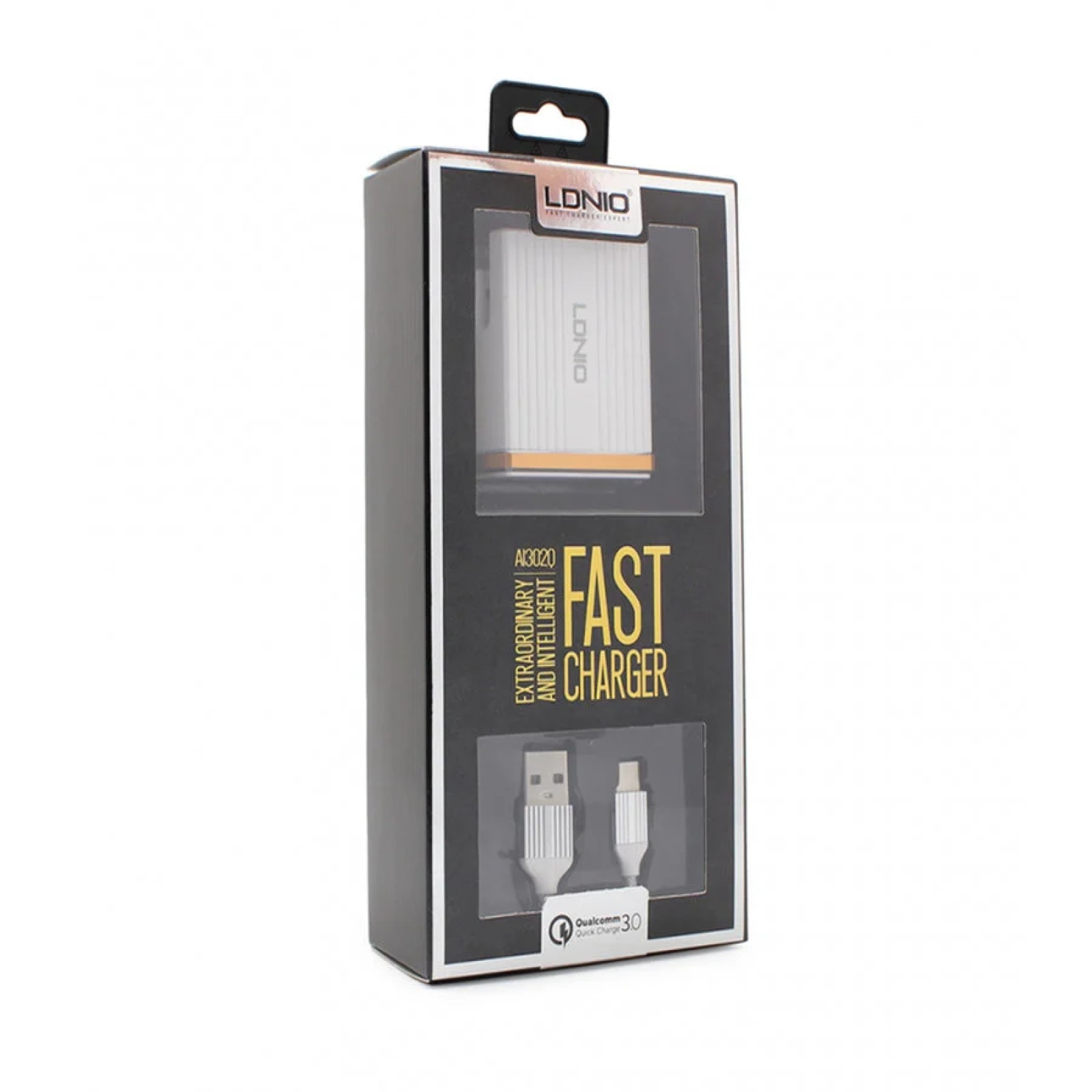 Зарядно 220V LDNIO A1302Q Quick Charge 3.0 2.4A с type C кабел бял