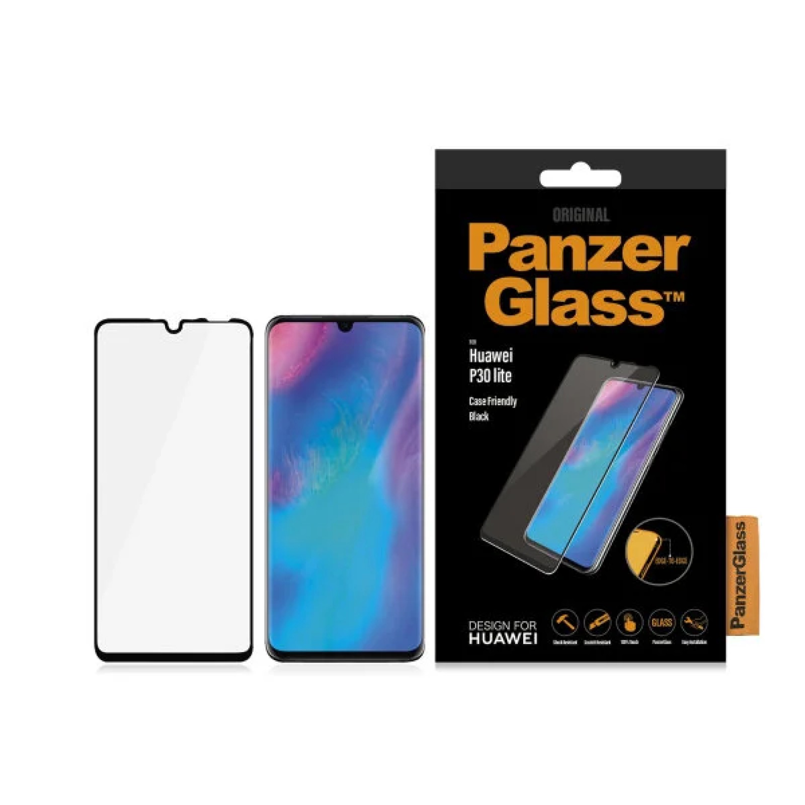 Стъклен протектор Huawei P30 lite PanzerGlass - Черен, 116852