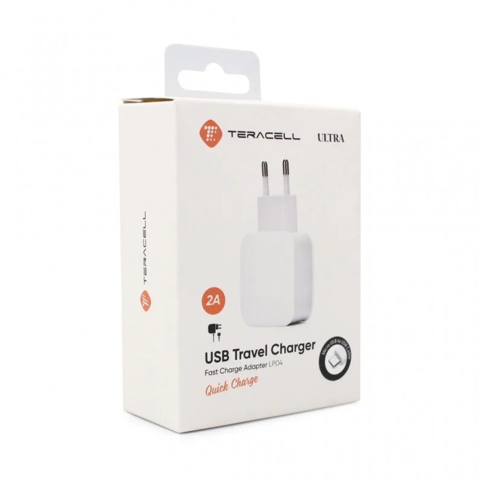 Зарядно 220V Teracell Ultra Fast LP04 QC 2A с type C кабел бял
