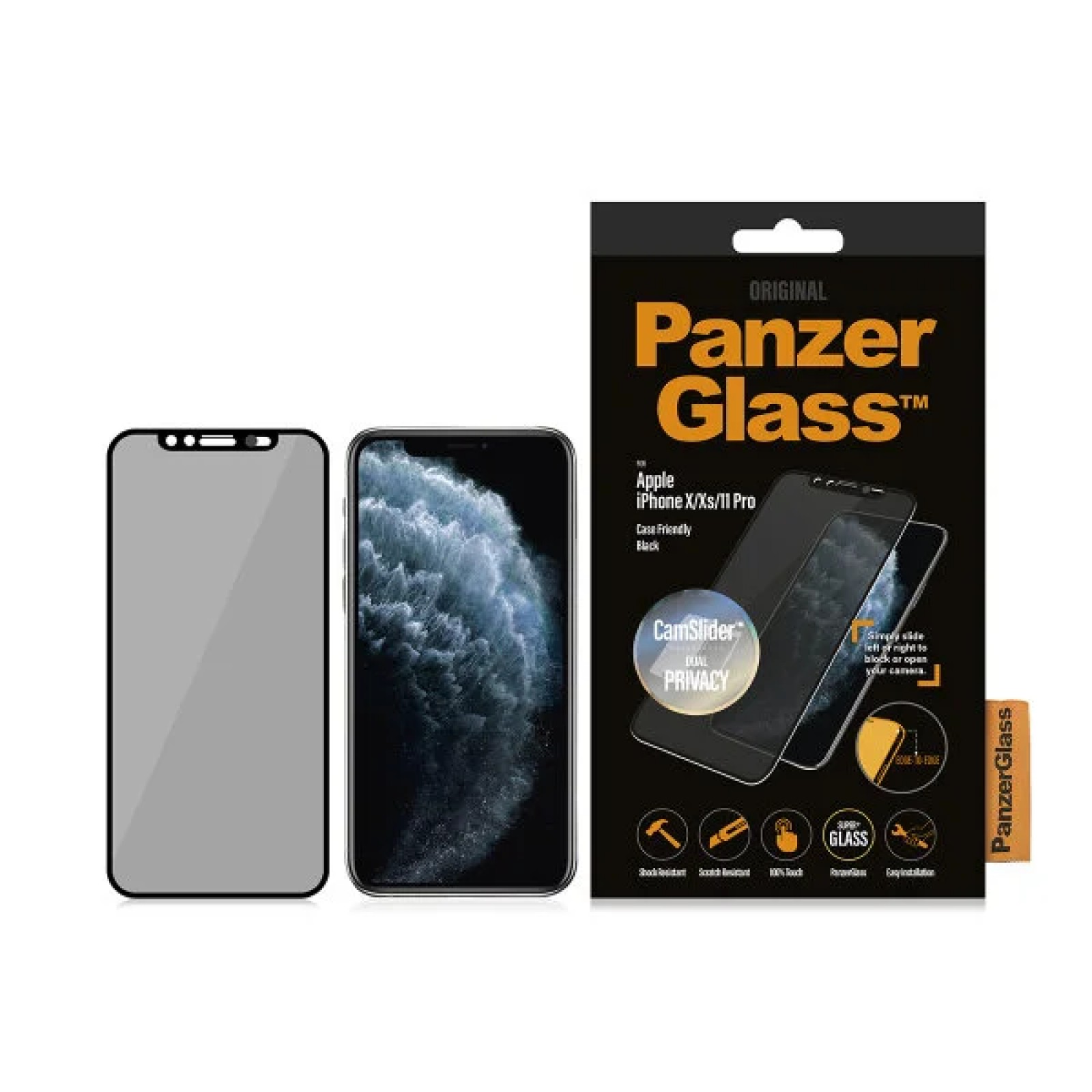 Стъклен протектор PanzerGlass за Apple iPhone X/Xs/11 Pro Case Friendly Privacy CamSlider Прозрачен