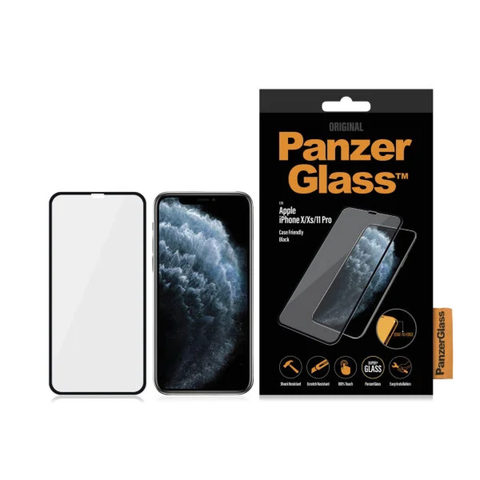 Стъклен протектор Apple iPhone X/Xs/11 Pro  PanzerGlass  Case Friendly - Черен, 117061