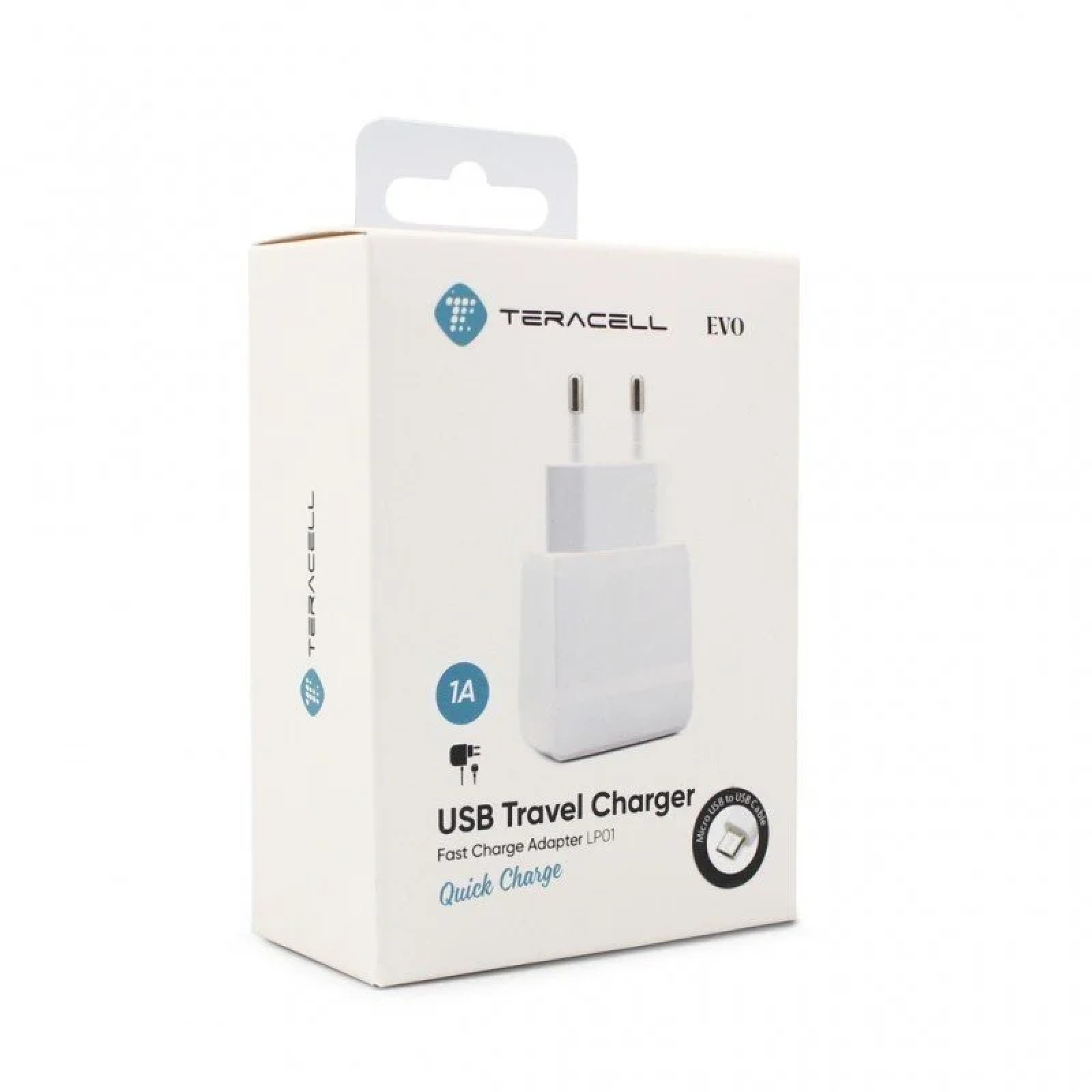 Зарядно 220V Teracell Evo LP01 1A с iPhone 6/6S бял кабел