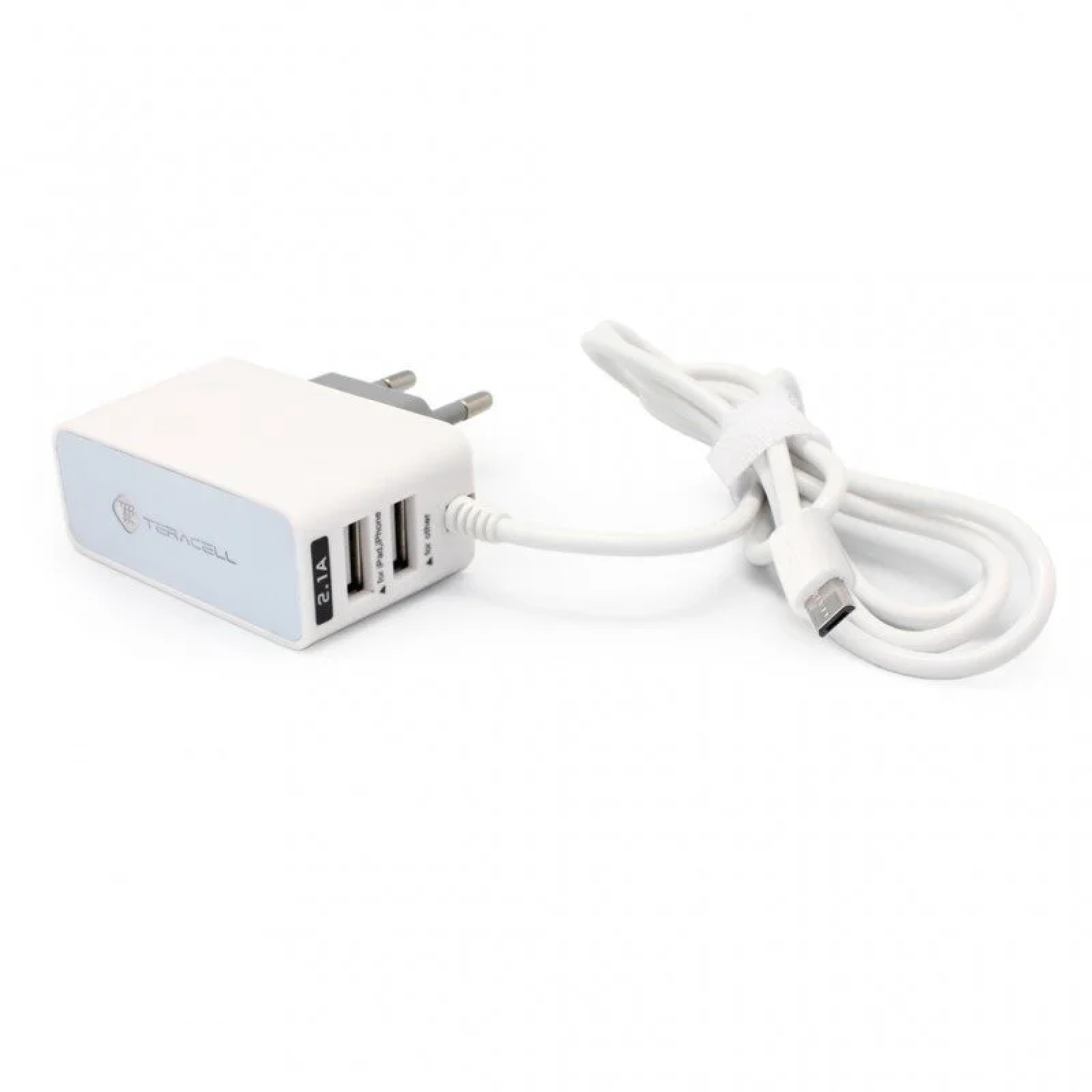 Зарядно 220V Teracell Prime USB2 2A с type C бял кабел