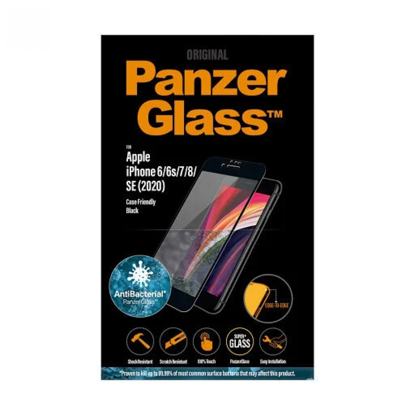 Стъклен протектор PanzerGlass за Apple iPhone 6/6S/7/8/SE 2020 Case Friendly AntiBacterial Прозрачен