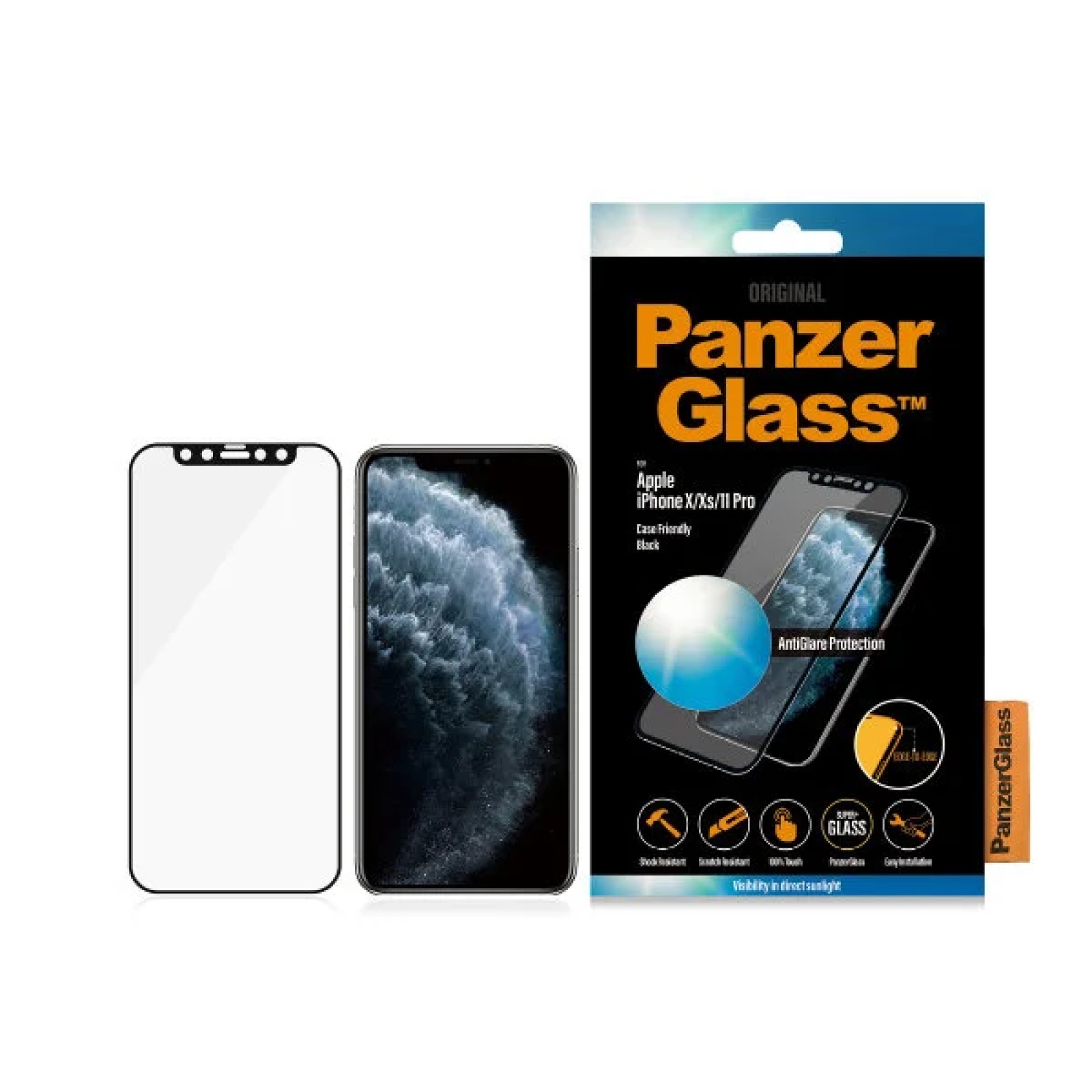 Стъклен протектор PanzerGlass за Apple iPhone X/Xs/11 Pro Case Friendly AntiGlare Черен
