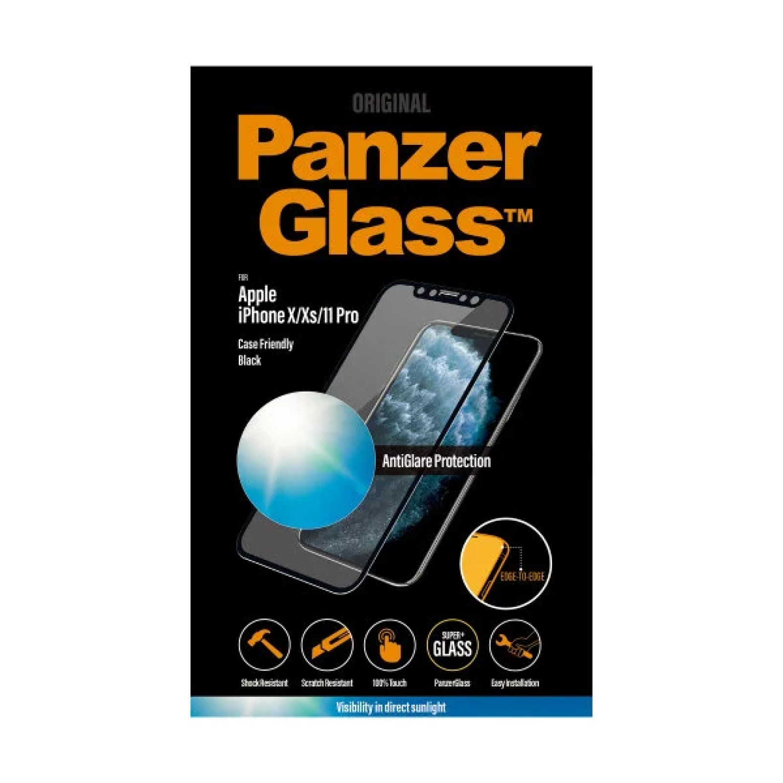 Стъклен протектор PanzerGlass за Apple iPhone X/Xs/11 Pro Case Friendly AntiGlare Черен