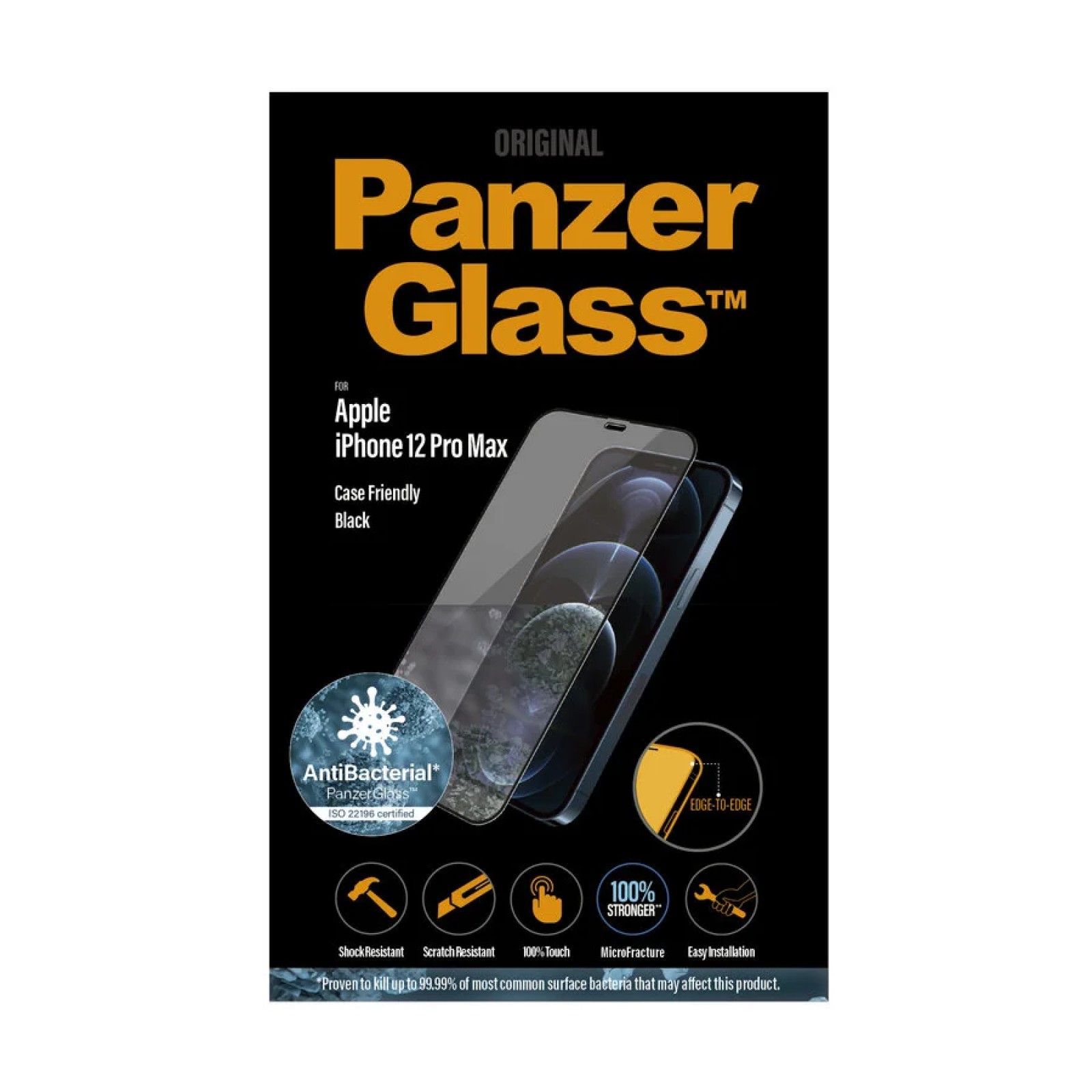 Стъклен протектор PanzerGlass за Apple iPhone 12 Pro Max Case Friendly AntiBacterial Черен