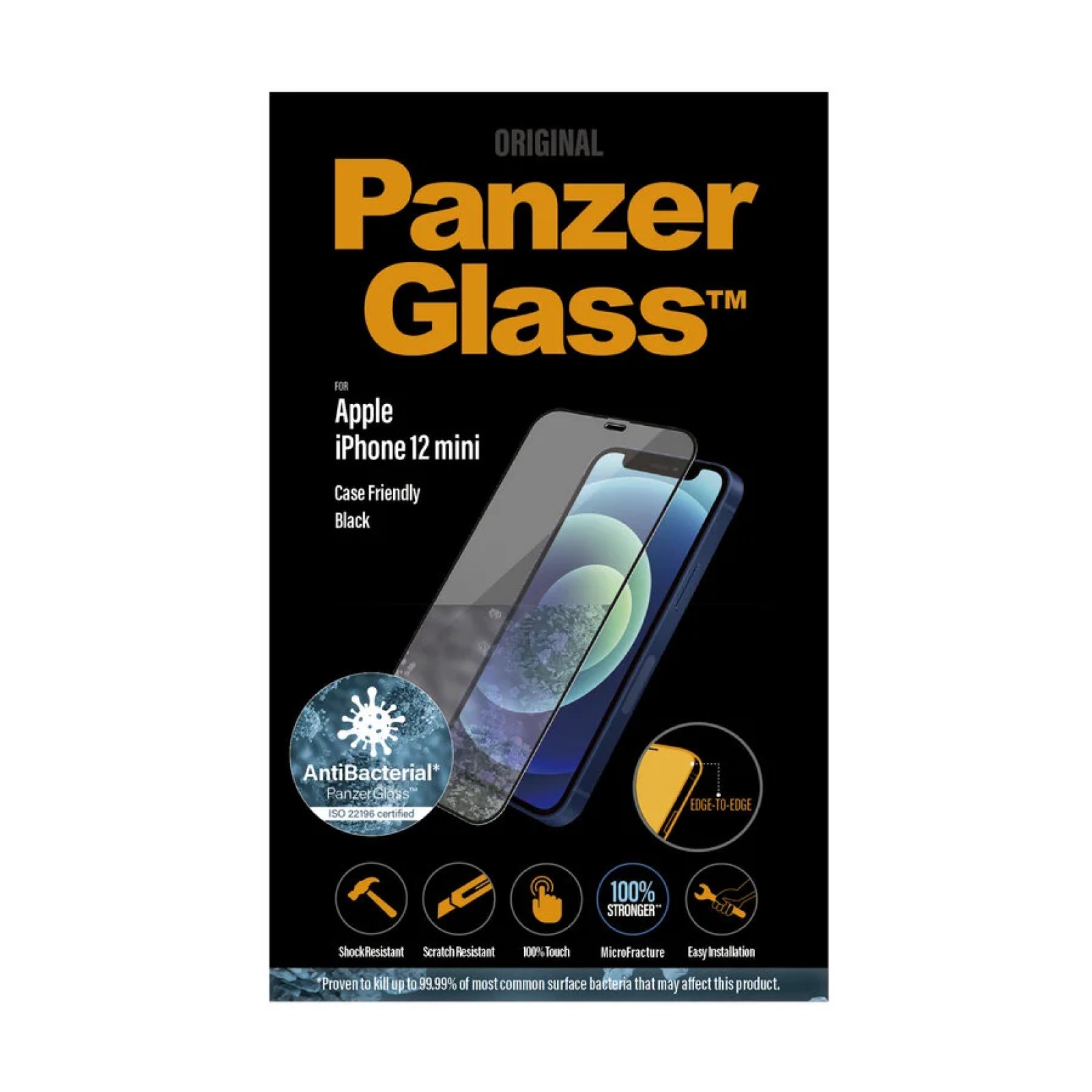 Стъклен протектор PanzerGlass за Apple iPhone 12 Mini Case Friendly AntiBacterial Черен