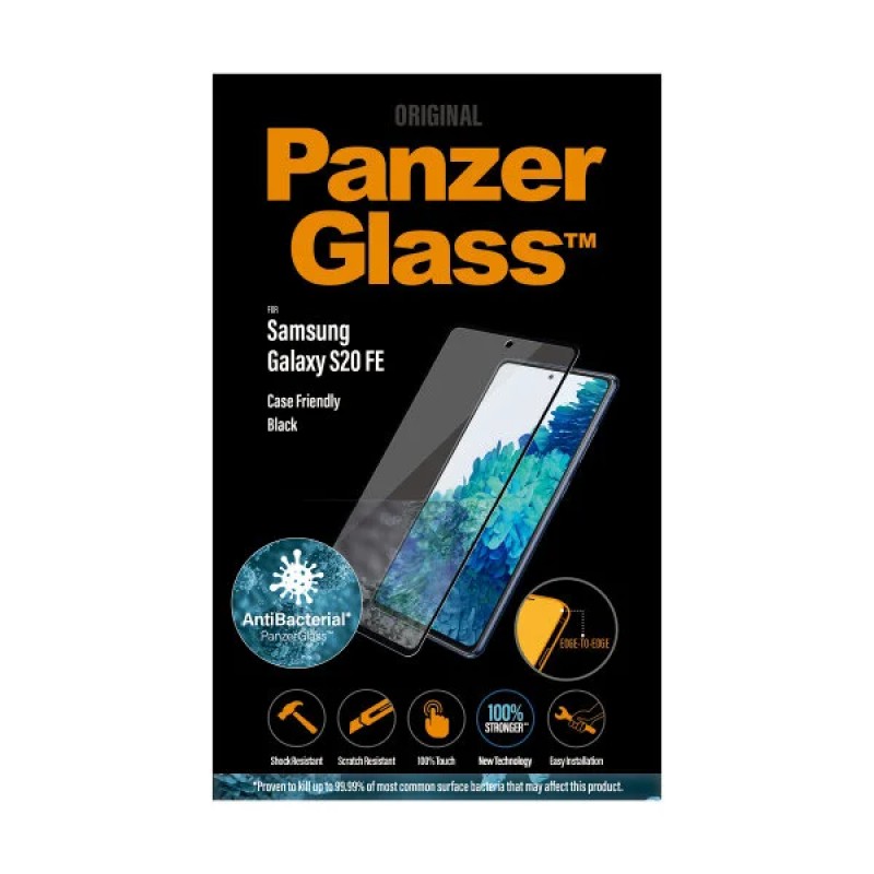 Стъклен протектор PanzerGlass за Samsung Galaxy S20 FE Case Friendly AntiBacterial Черен
