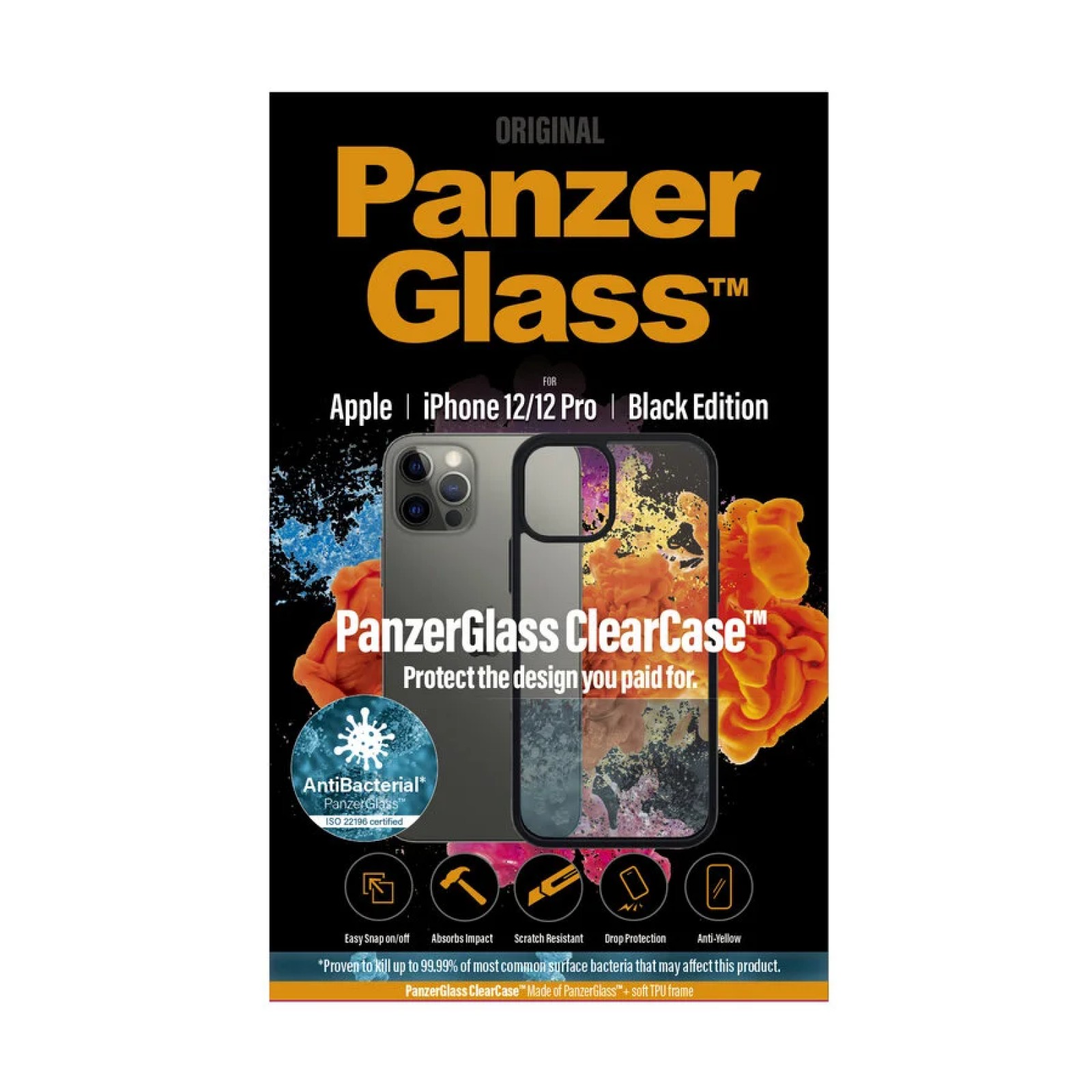 Гръб PanzerGlass Black frame за Apple iPhone 12/iPhone 12 Pro Прозрачен