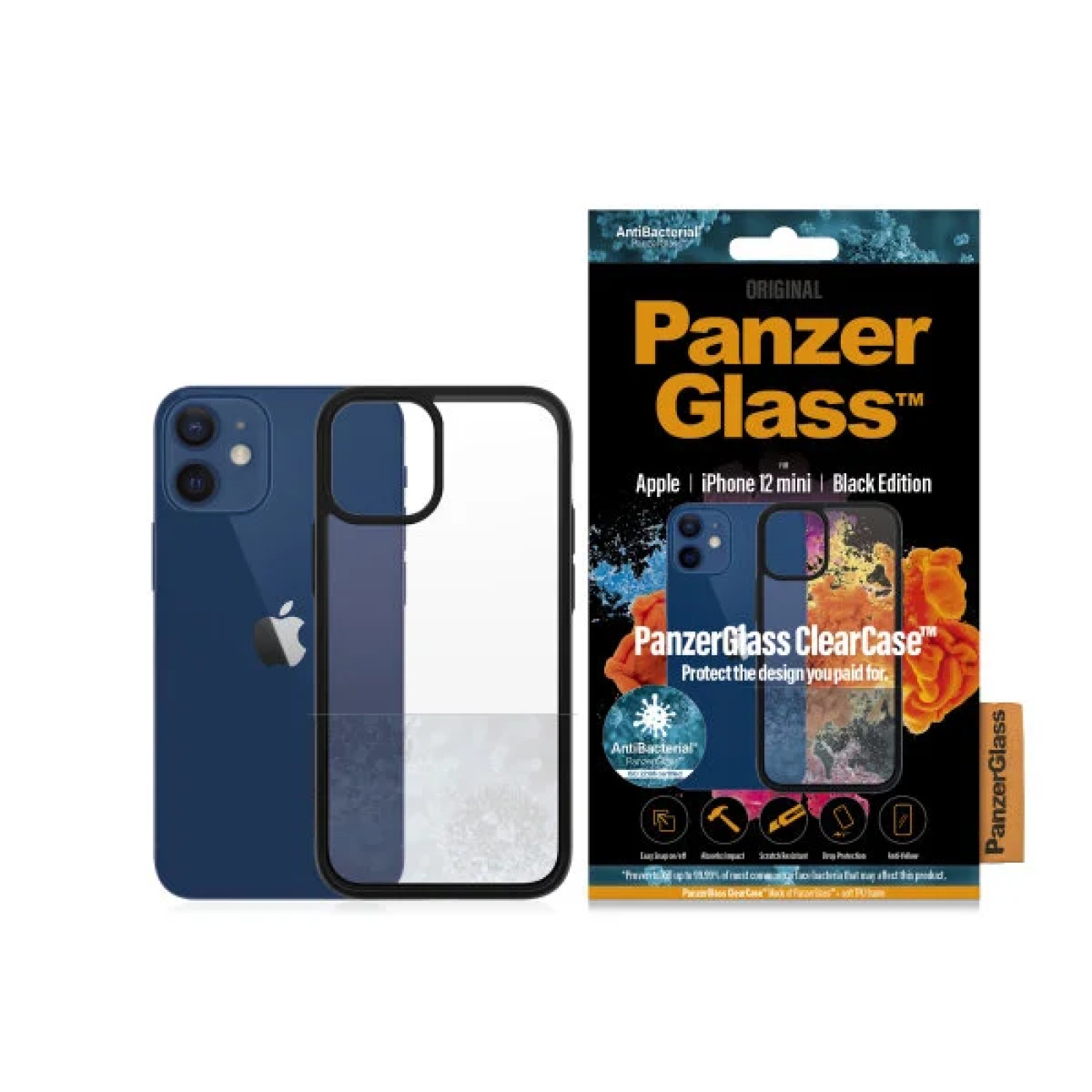 Гръб PanzerGlass Black frame за Apple iPhone 12 Mini Прозрачен