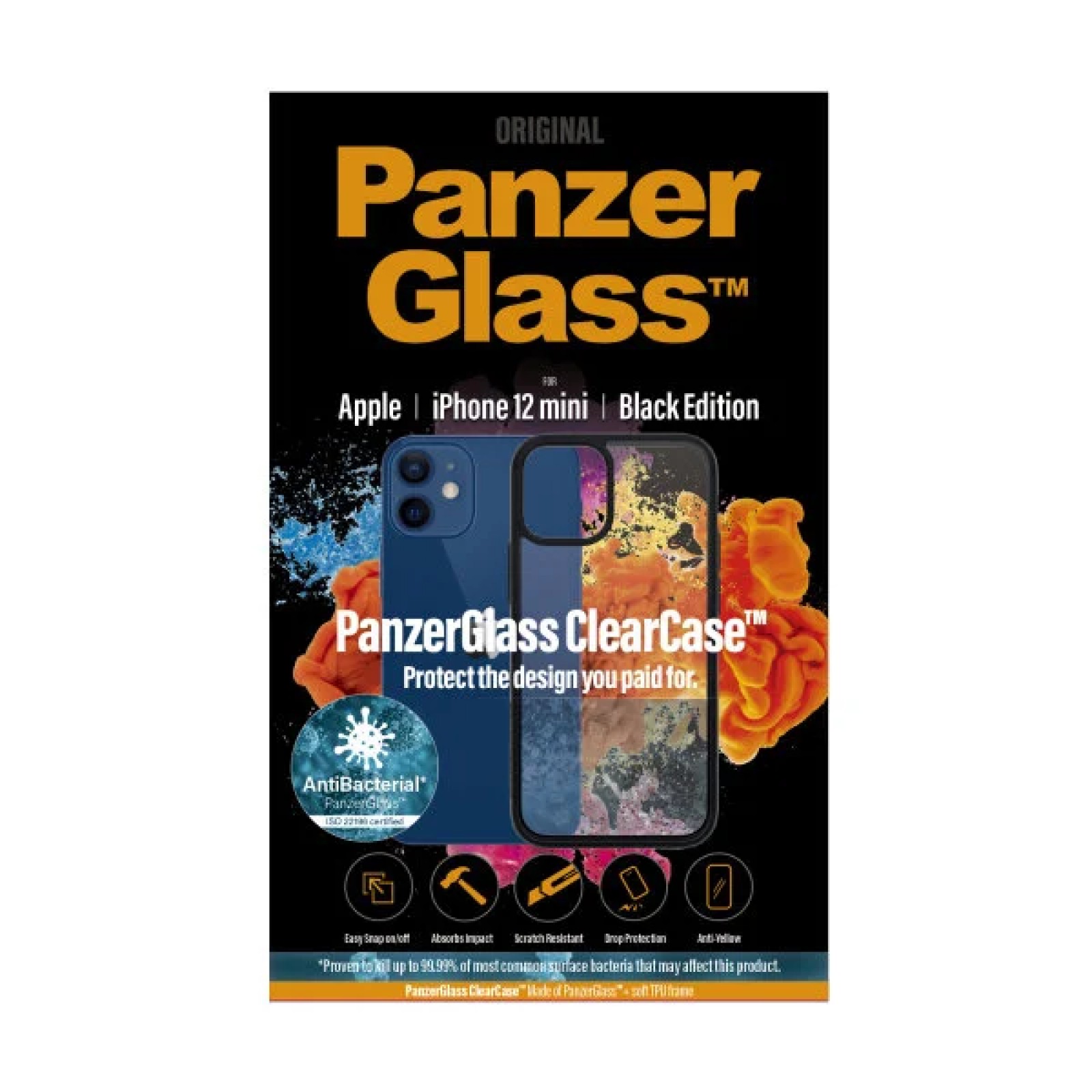 Гръб PanzerGlass Black frame за Apple iPhone 12 Mini Прозрачен