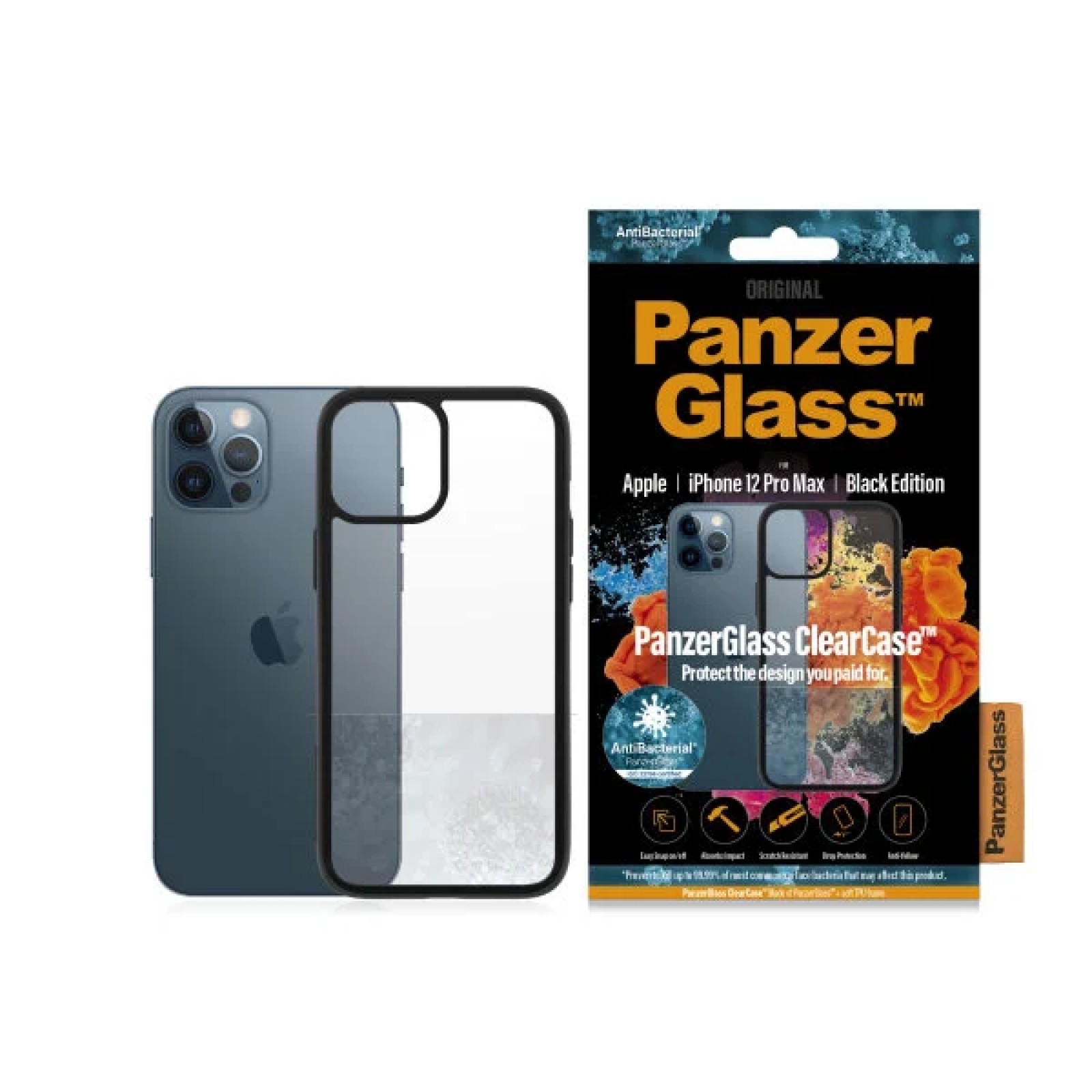 Гръб PanzerGlass Black frame за Apple iPhone 12 Pro Max Прозрачен