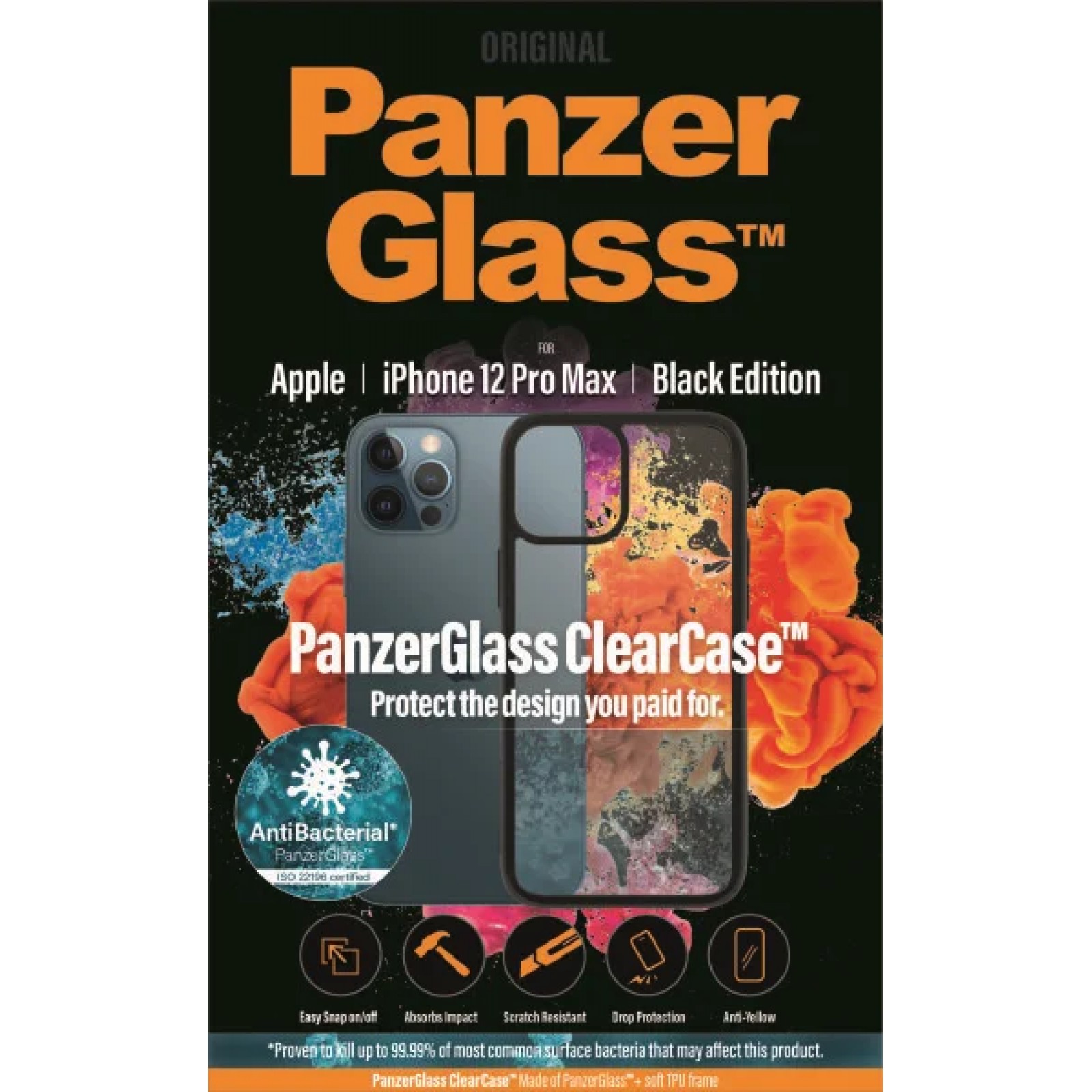 Гръб PanzerGlass Black frame за Apple iPhone 12 Pro Max Прозрачен